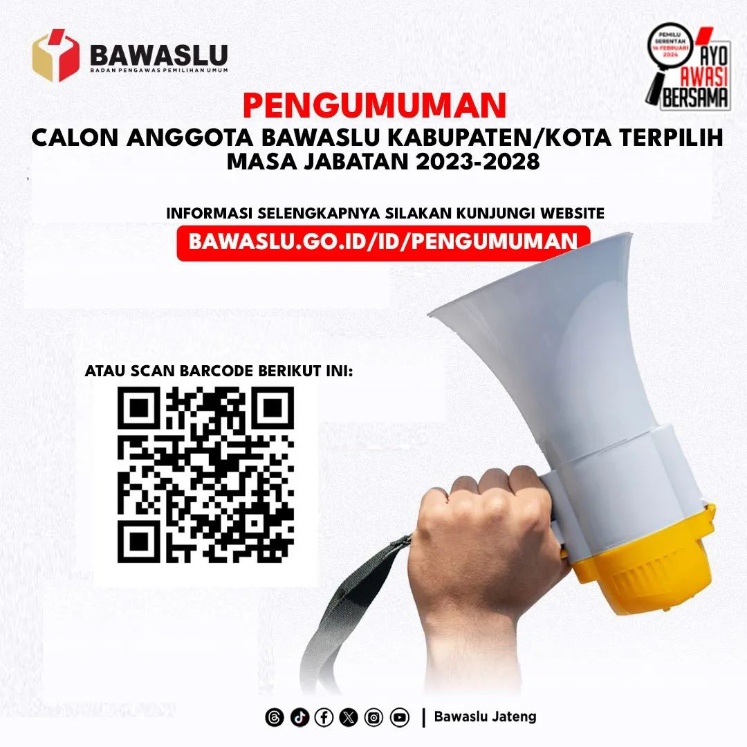 PENGUMUMAN CALON ANGGOTA BADAN PENGAWAS PEMILIHAN UMUM KABUPATEN/KOTA TERPILIH MASA JABATAN 2023-2028