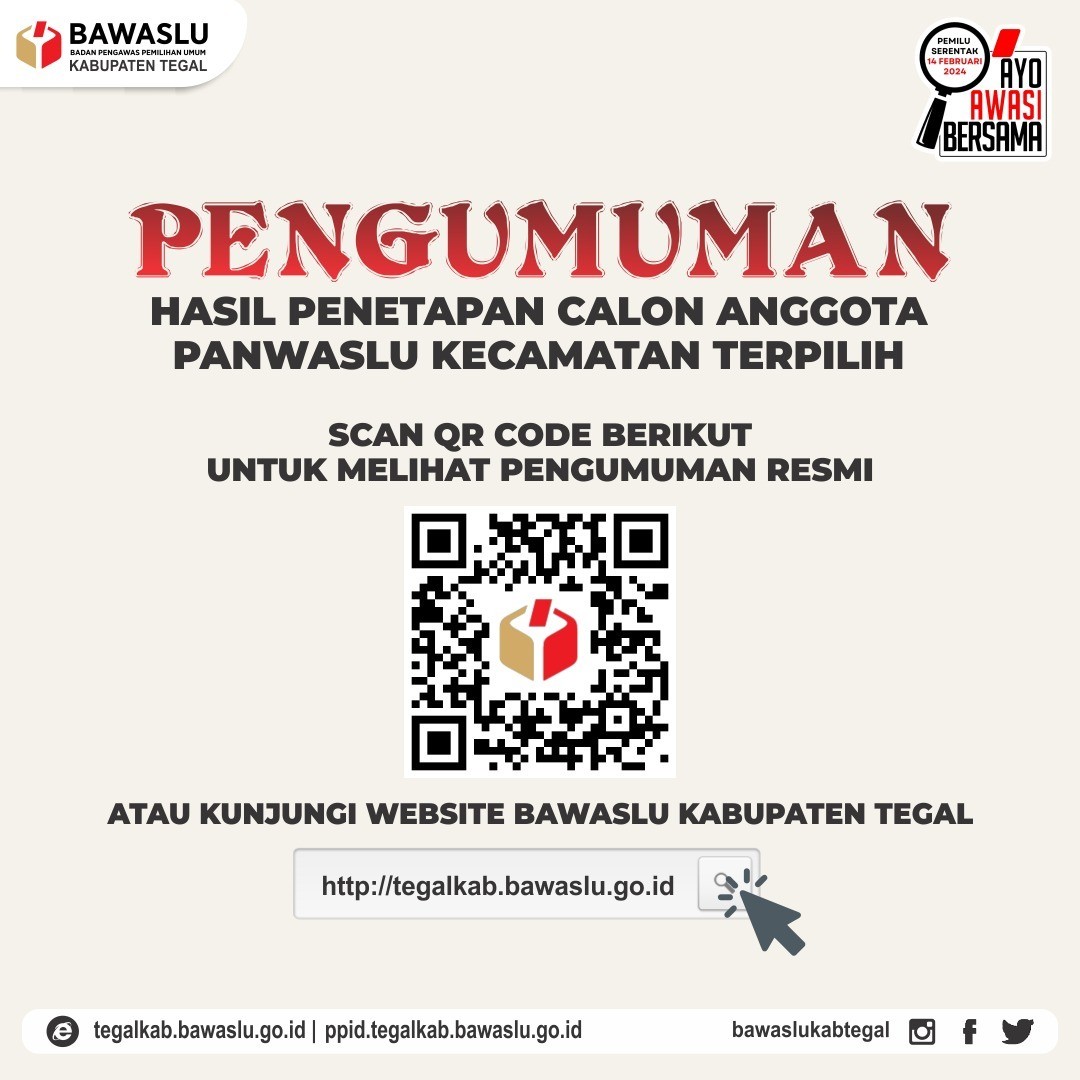 Pengumuman Hasil Penetapan Calon Anggota Panwaslu Kecamatan Terpilih