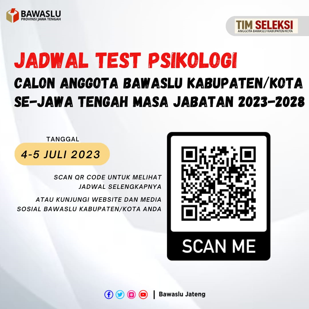 PENGUMUMAN  PELAKSANAAN TEST PSIKOLOGI  CALON ANGGOTA BAWASLU KABUPATEN/KOTA PROVINSI JAWA TENGAH ZONA IV