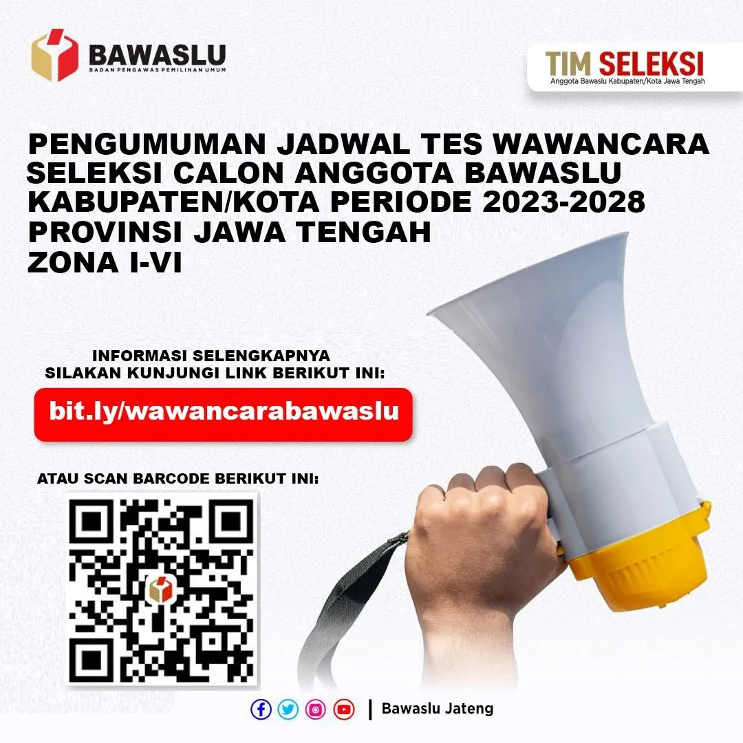 PENGUMUMAN PELAKSANAAN TES WAWANCARA  BAKAL CALON ANGGOTA BAWASLU KABUPATEN/KOTA PROVINSI JAWA TENGAH ZONA IV