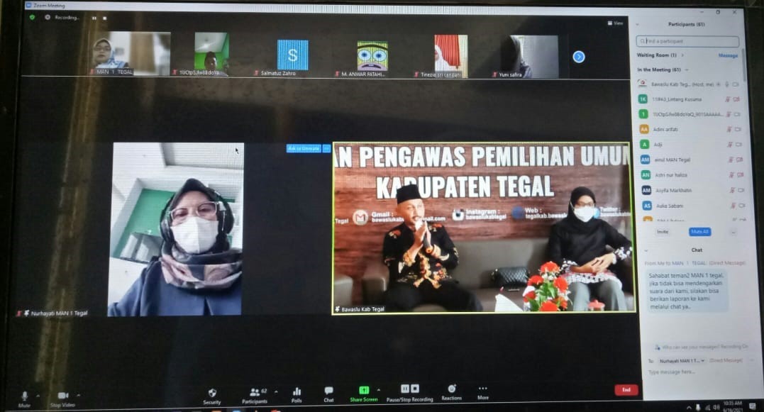 Bawaslu Kabupaten Tegal Goes To School Melalui Media Daring Dengan MAN 1 Tegal