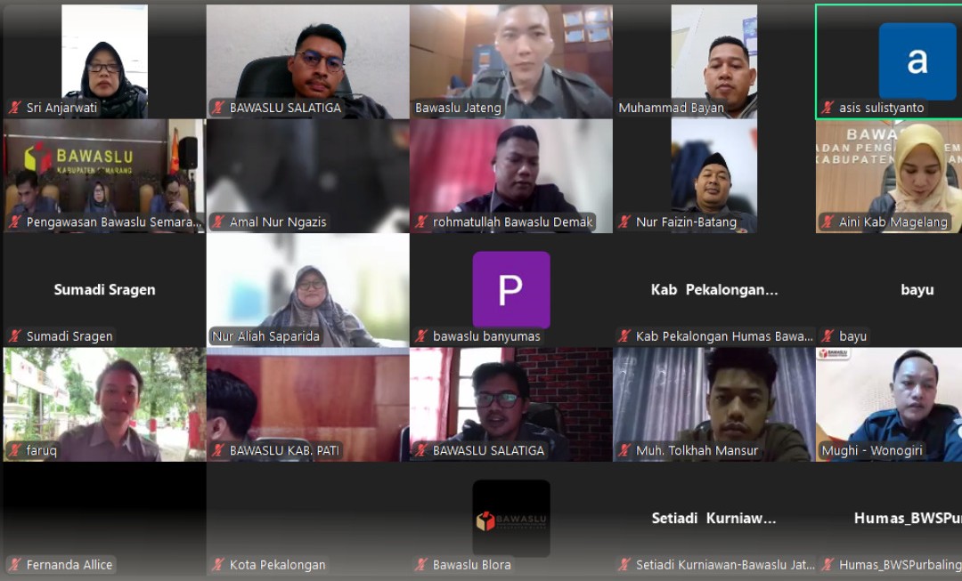 Bawaslu Kabupaten Tegal Ikuti Rapat Koordinasi Produksi Konten Bawaslu Provinsi dan Bawaslu Kabupaten/Kota se-Jawa Tengah Pada Masa Non Tahapan Via Zoom Meeting.