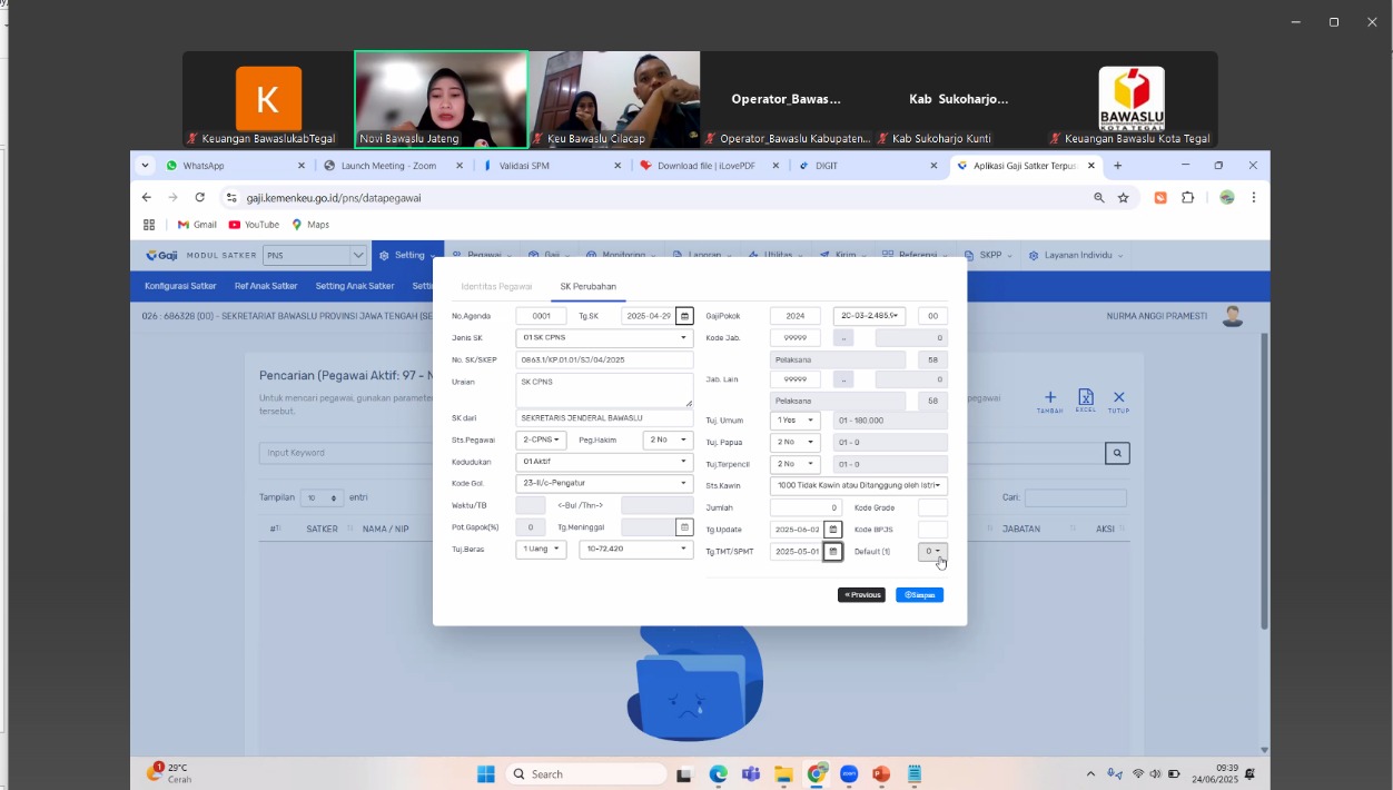 Bawaslu Kabupaten Tegal Ikuti Pelatihan Penginputan Gaji CPNS secara Daring