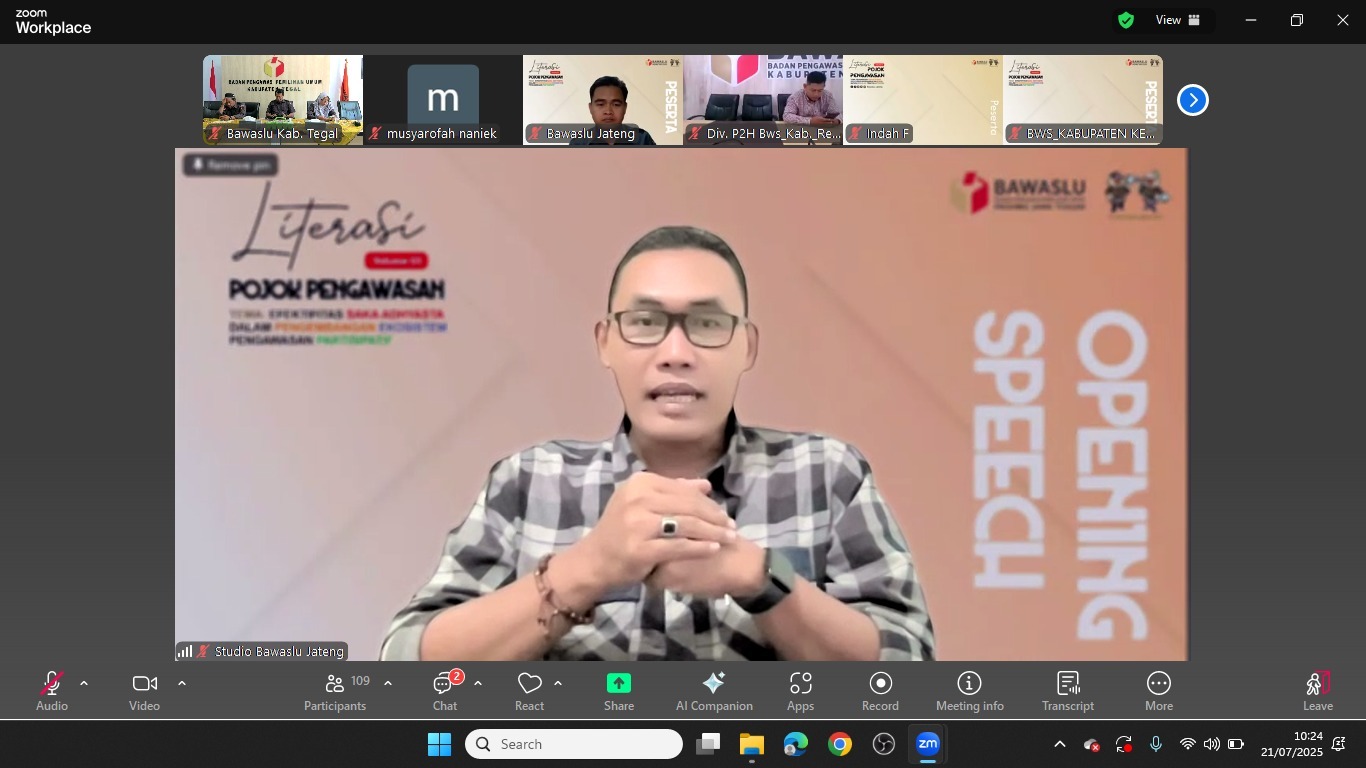 Bawaslu Kabupaten Tegal Ikuti Literasi Pojok Pengawasan: Bahas Efektivitas Saka Adhyasta dalam Membangun Ekosistem Pengawasan Partisipatif