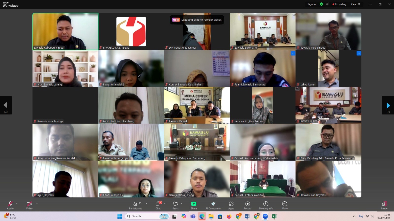 Penguatan Fungsi Kesekretariatan, Bawaslu Kabupaten Tegal Hadiri Monitoring dan Evaluasi Provinsi