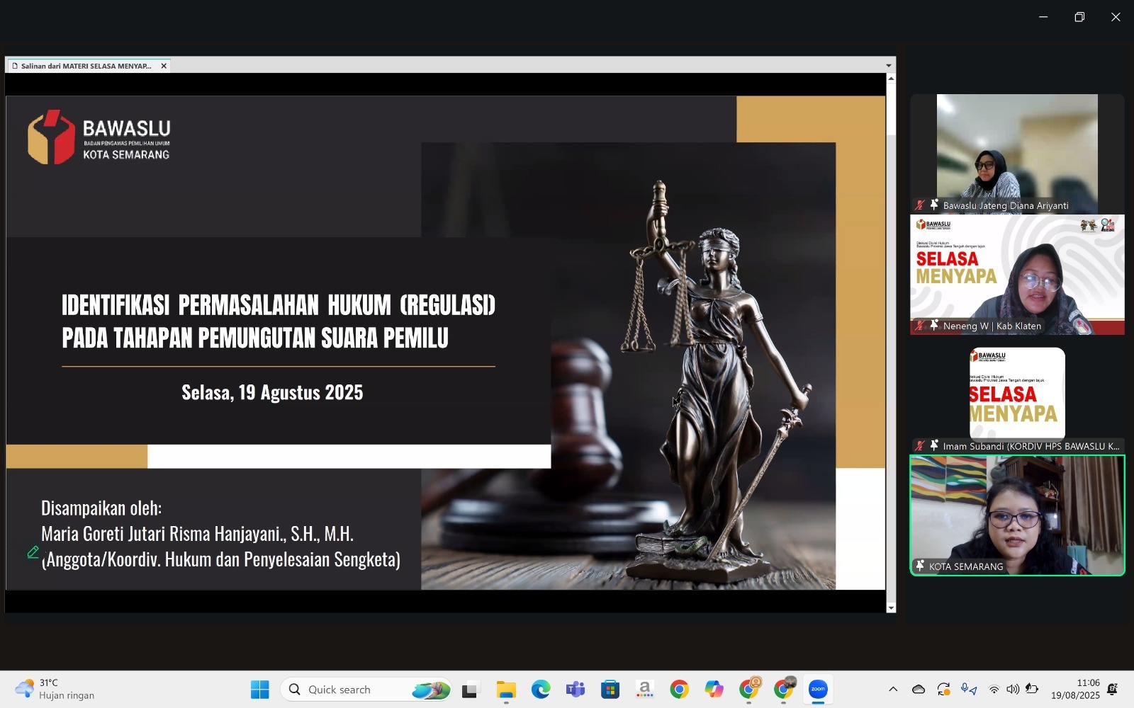 Bawaslu Jateng Bahas Masalah Hukum dan Tantangan Pemungutan Suara dalam Forum Selasa Menyapa