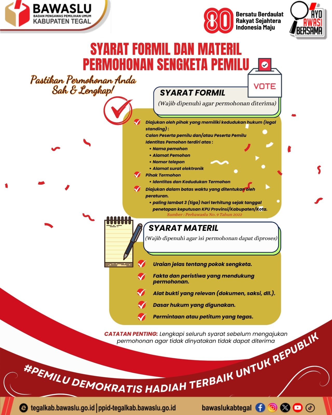Bawaslu Kabupaten Tegal Ingatkan Pentingnya Kelengkapan Syarat Formil dan Materil dalam Permohonan Sengketa Pemilu