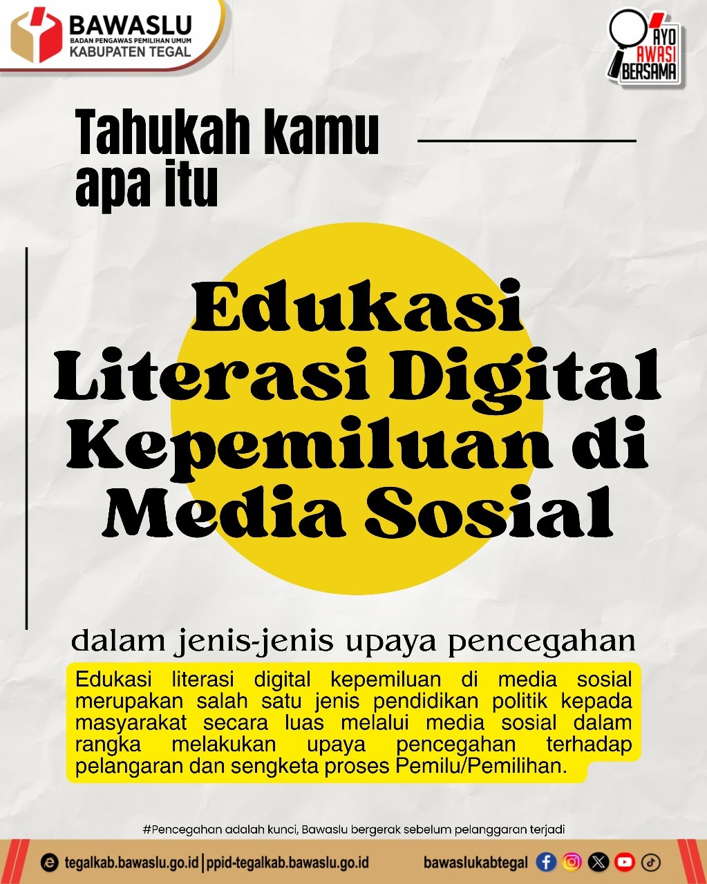 Bawaslu Kabupaten Tegal Dorong Literasi Digital Kepemiluan Lewat Media Sosial