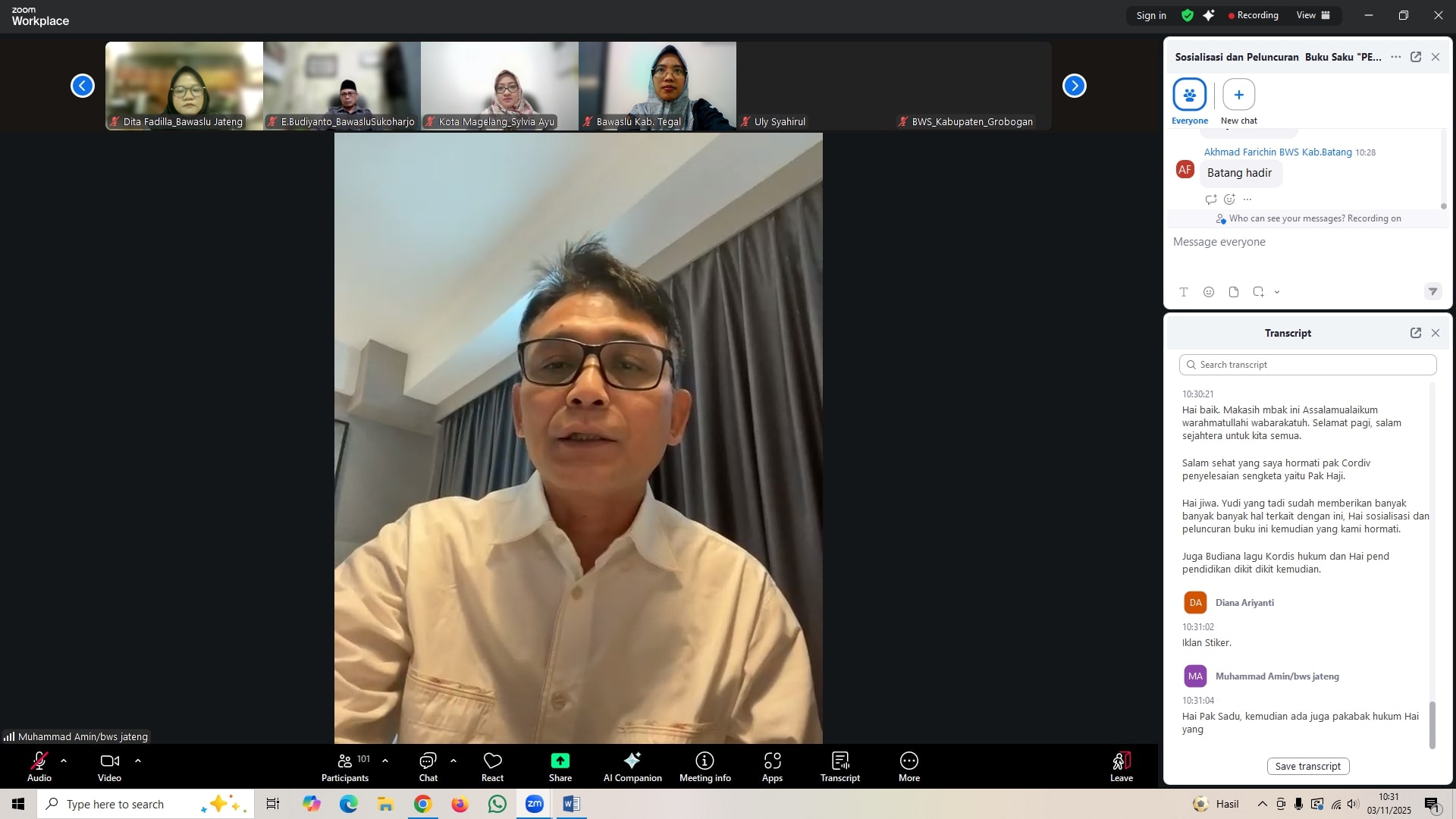 Bawaslu Kabupaten Tegal Ikuti Sosialisasi dan Peluncuran Buku Saku Pentas Pemilu & Media Informasi Alur Advokasi Hukum Bawaslu Provinsi Jawa Tengah