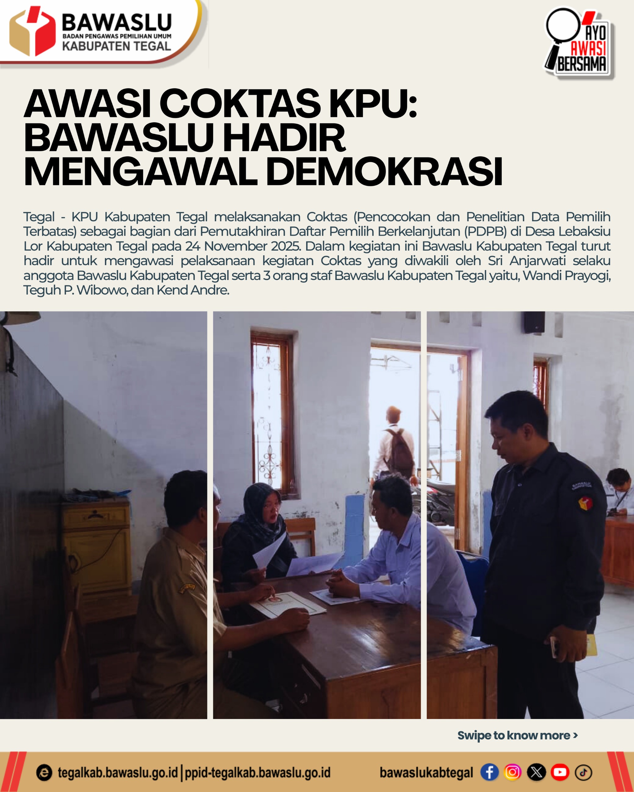 Bawaslu Tegal Turun Gunung! Awasi Ketat Coktas KPU Demi Selamatkan Hak Pilih Warga