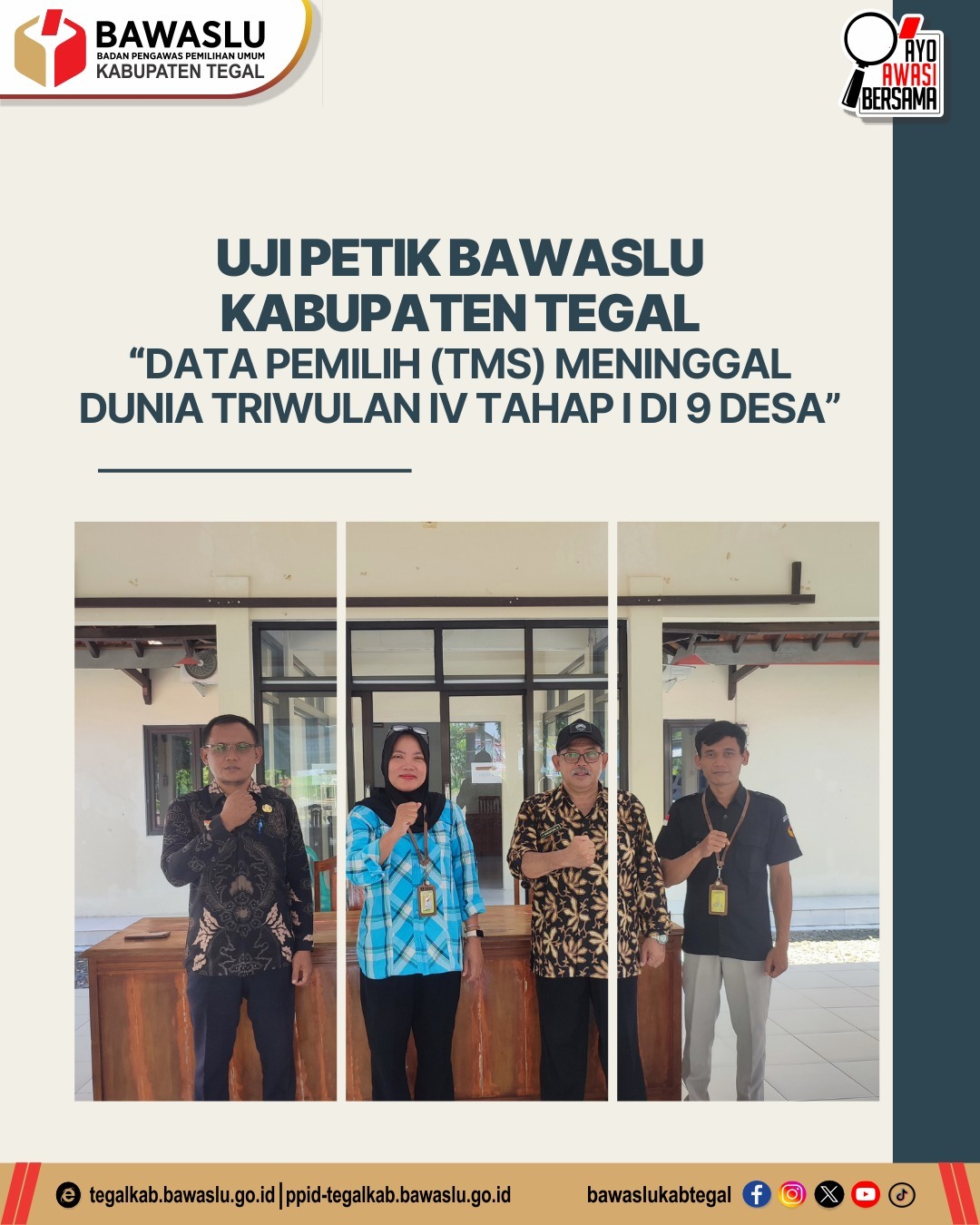 Bawaslu Kabupaten Tegal Lakukan Uji Petik Pemilih Meninggal Dunia di 9 Desa