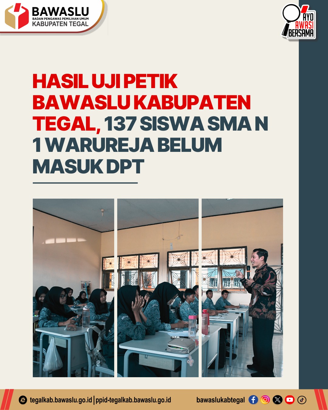 Hasil Uji petik bawaslu kabupaten tegal, 137 Siswa SMA N  1 Warureja Belum Masuk DPT