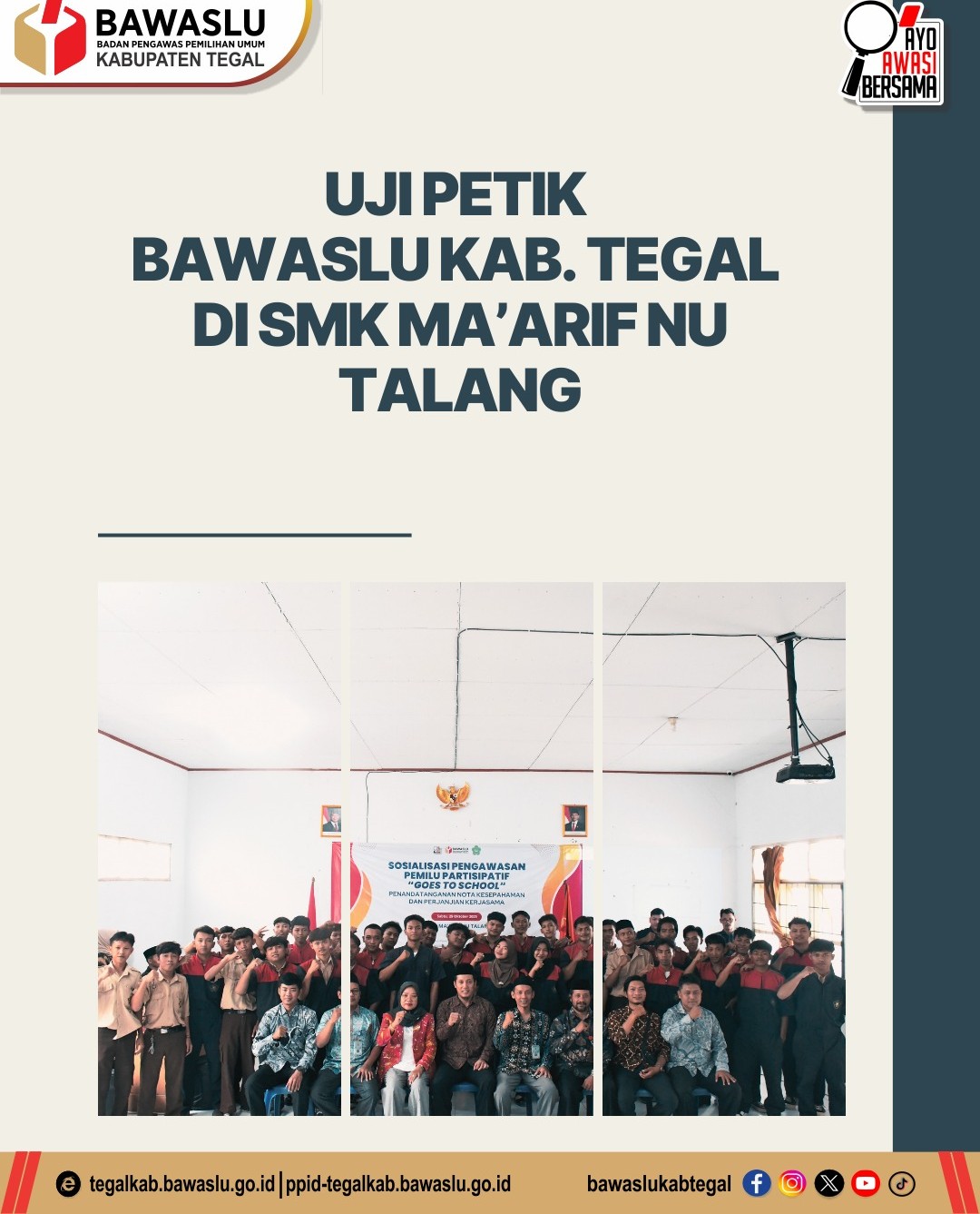Bawaslu Kabupaten Tegal Jamin Hak Pilih Pemula, 102 Siswa SMK Maarif NU Talang Belum Terdaftar