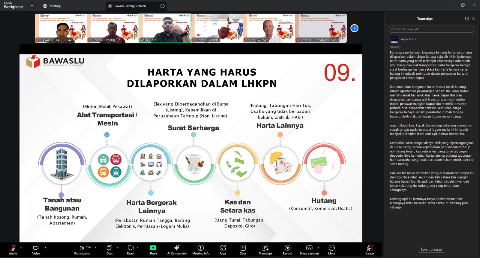 Bawaslu Kabupaten Tegal Ikuti Rapat Zoom Evaluasi dan Sosialisasi Pelaporan LHKPN