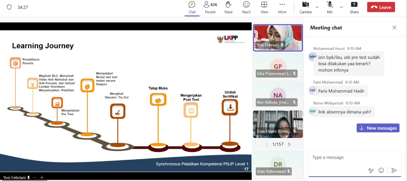 Pelatihan Sinkronus Kompetensi PBJP Level 1 Bersama Yossi Febriani dari LKPP