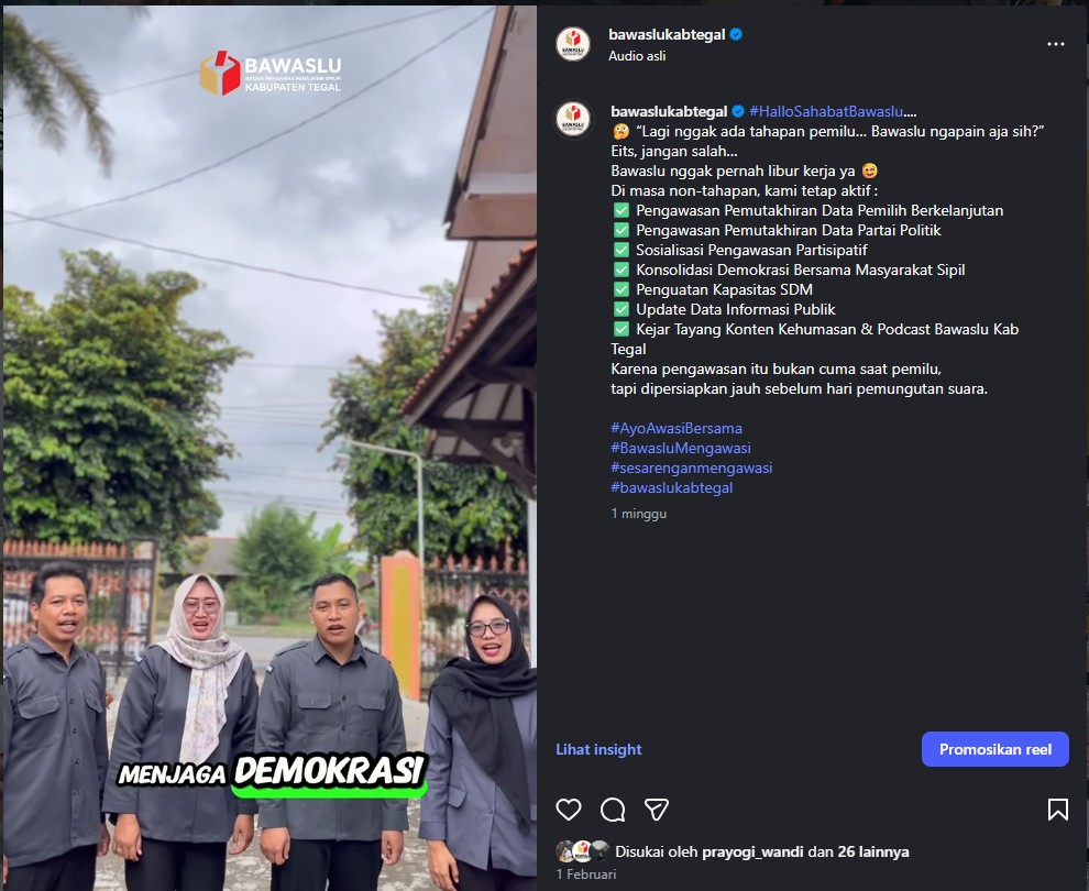 Jaga Integritas Demokrasi, Bawaslu Tegal Tetap Bergerak di Masa Non-Tahapan