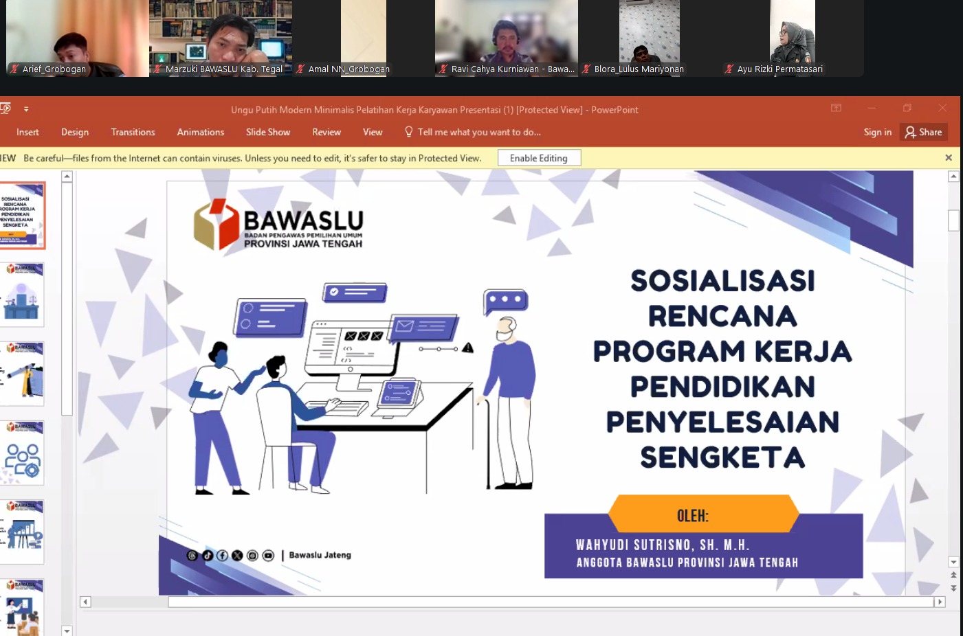 Bawaslu Kabupaten Tegal Hadiri Sosialisasi Pendidikan Penyelesaian Sengketa Bawaslu Jateng