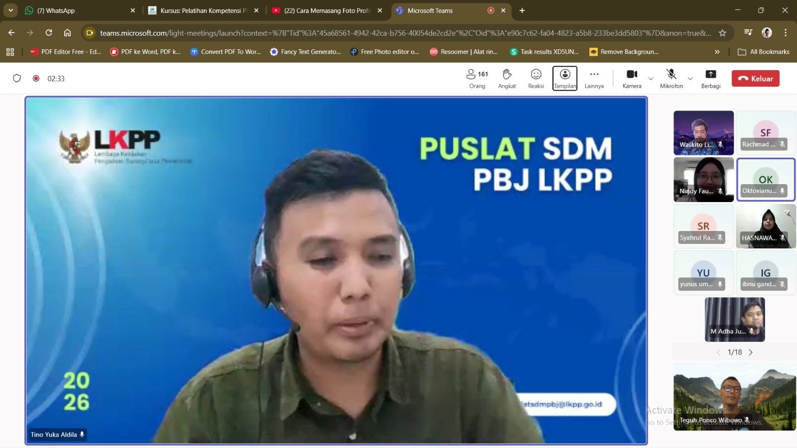 Penguatan Kompetensi Pengadaan Barang/Jasa, Staf Bawaslu Kabupaten Tegal Ikuti Pelatihan Daring