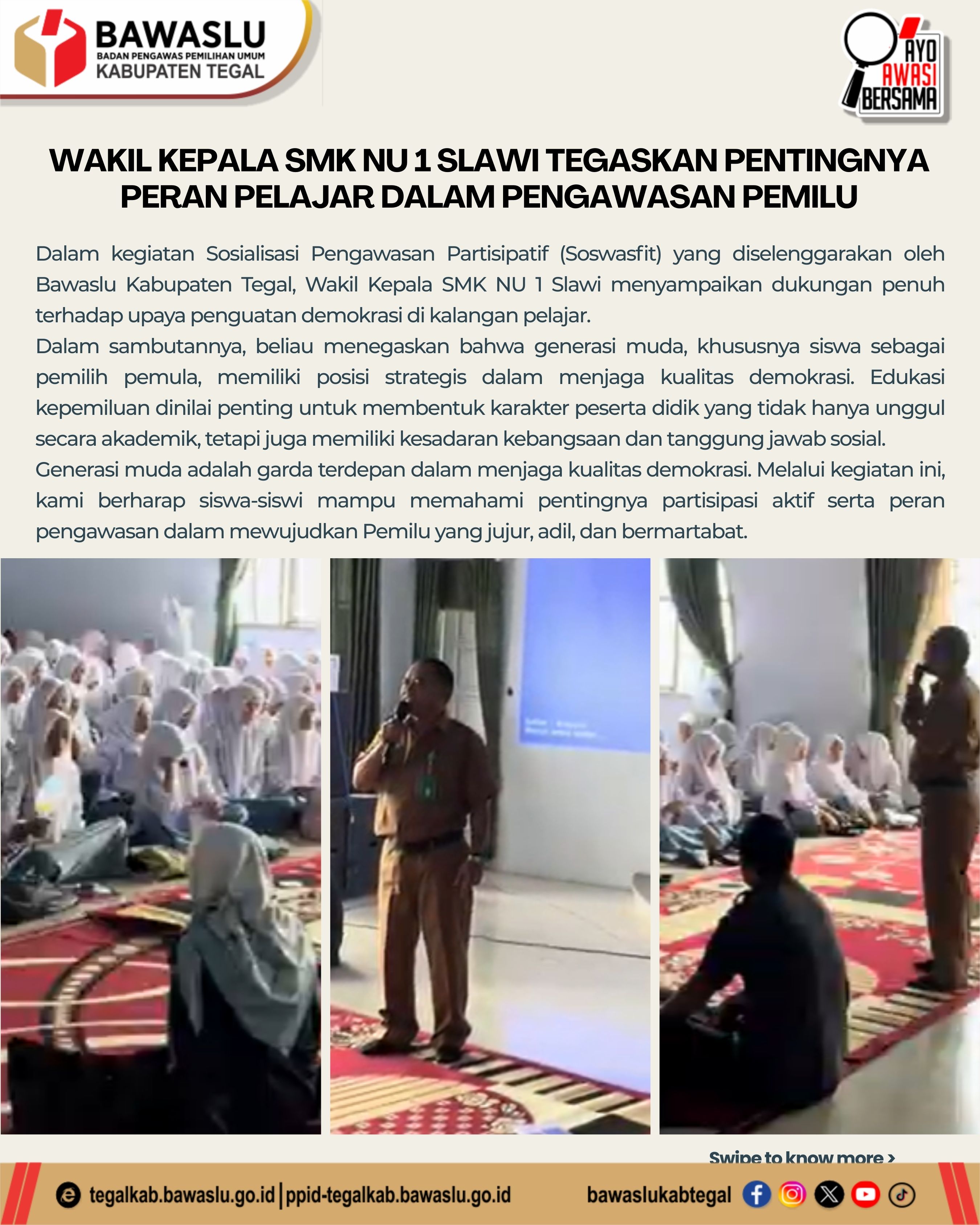 Wakil Kepala SMK NU 1 Slawi Tegaskan Pentingnya Peran Pelajar dalam Pengawasan Pemilu