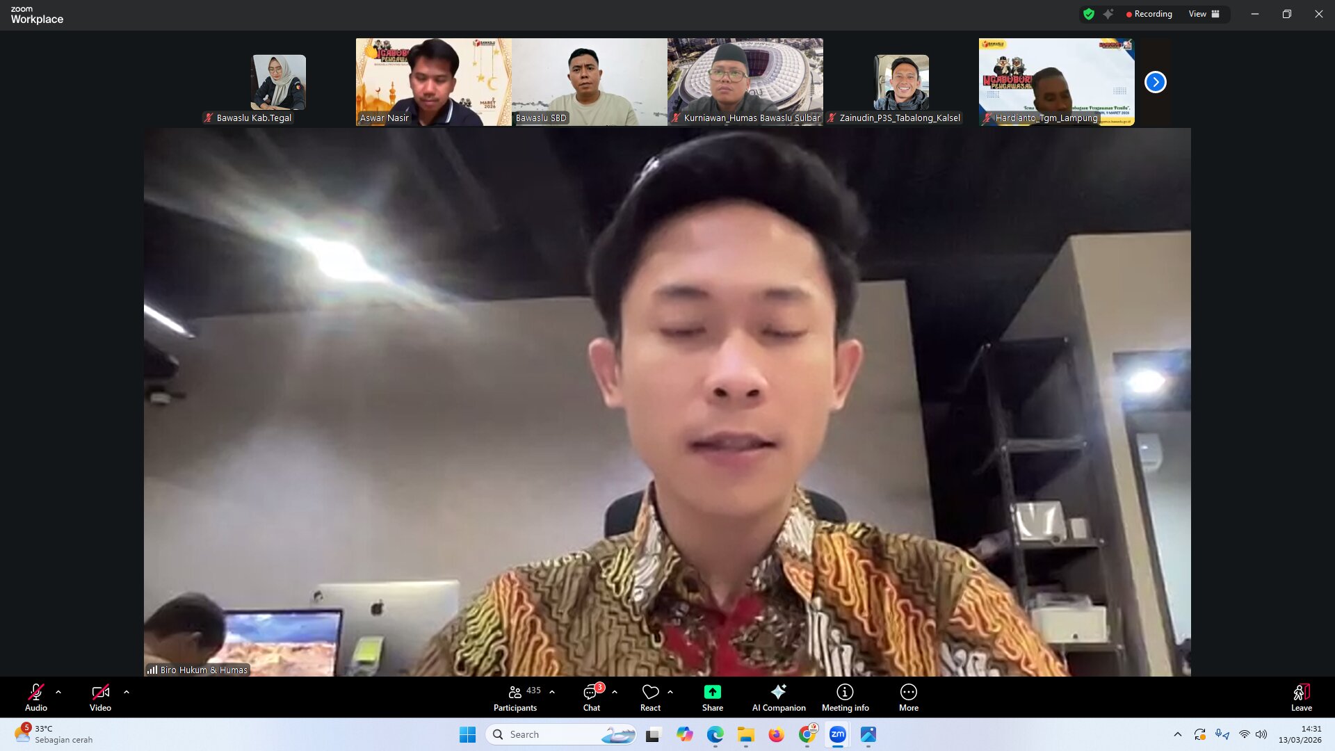 Bawaslu Kabupaten Tegal Ikuti Rapat Koordinasi Kolaborasi Konten Media Sosial Pasca Pemilu