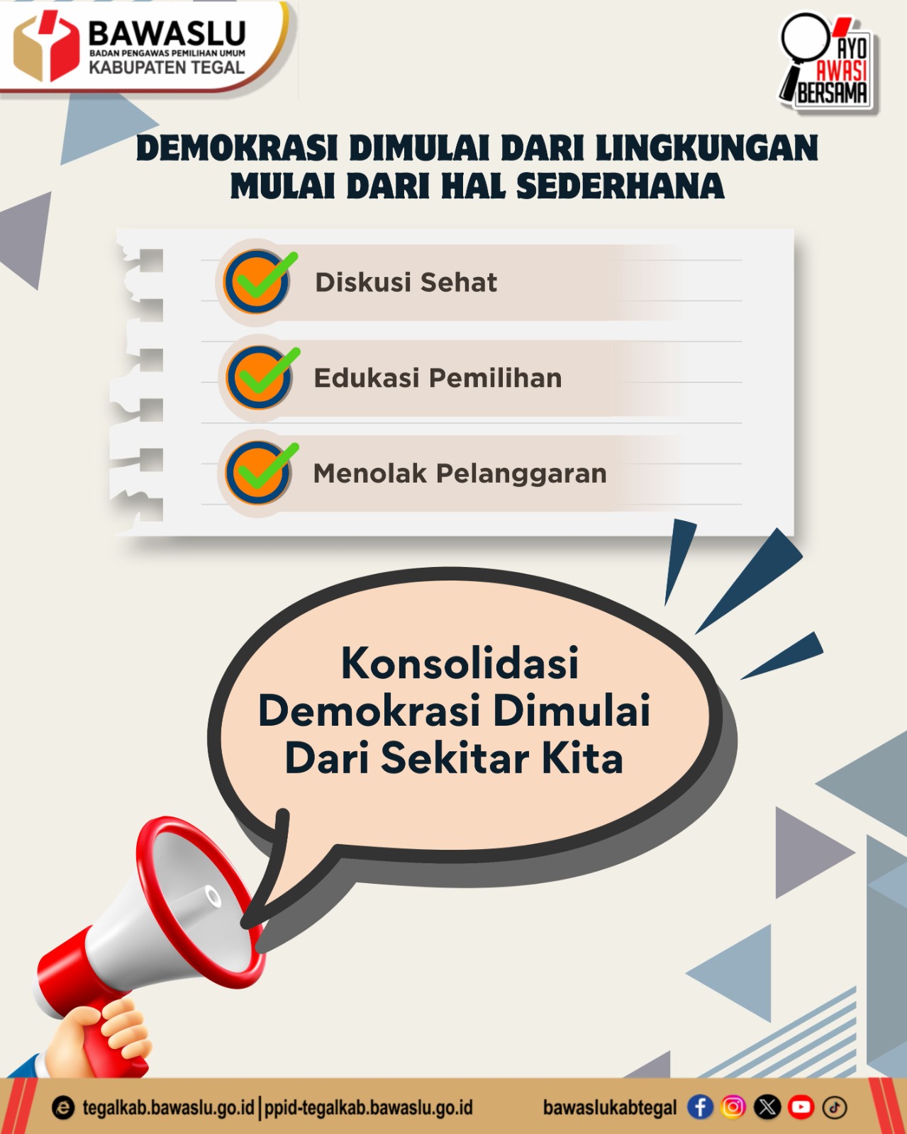 Bangun Kesadaran dari Akar Rumput, Bawaslu Kabupaten Tegal Ajak Masyarakat Konsolidasi Demokrasi di Lingkungan Sekitar