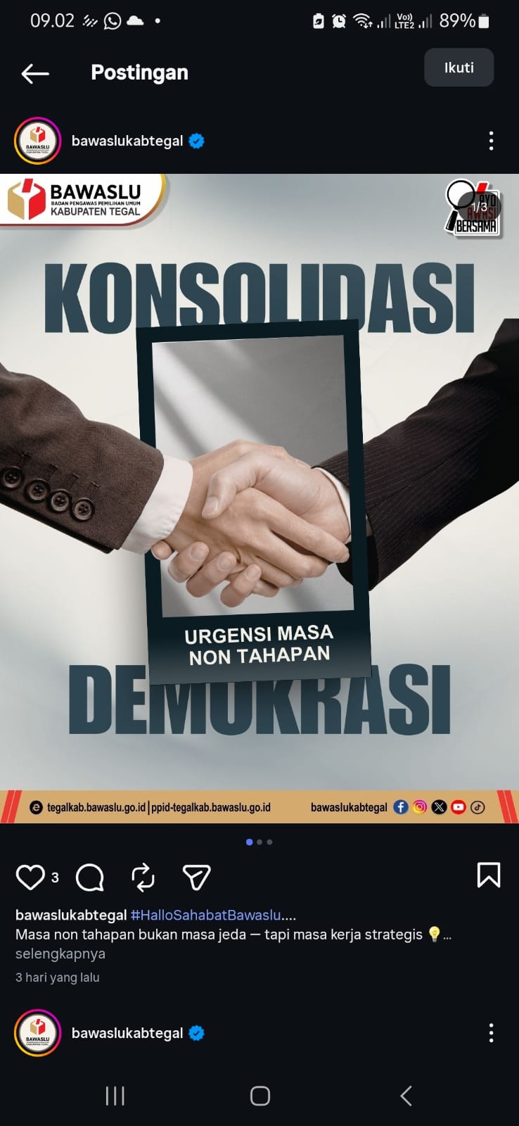 MASA NON TAHAPAN: BAWASLU KABUPATEN TEGAL PERKUAT FONDASI PENGAWASAN