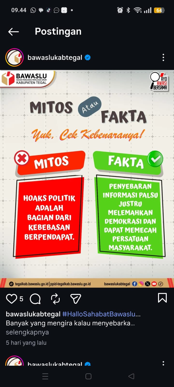 Tangkal Misinformasi, Bawaslu Kabupaten Tegal Tegaskan Hoaks Politik Bukan Bagian dari Kebebasan Berpendapat