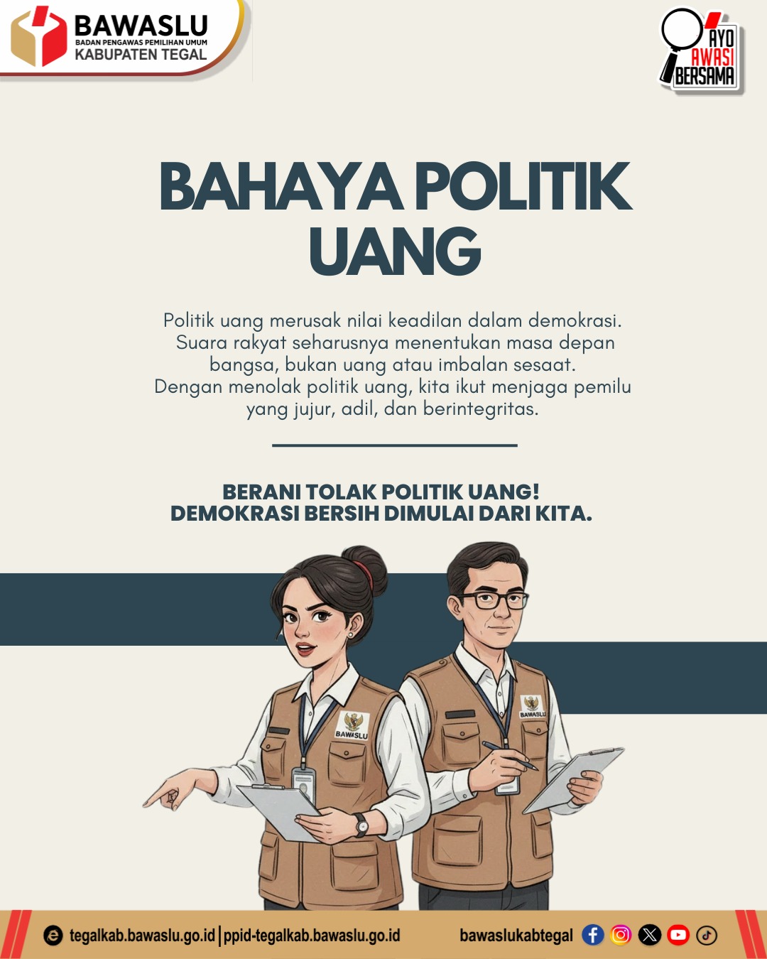 Bawaslu Kabupaten Tegal Ajak Masyarakat Tolak Politik Uang Demi Demokrasi Bersih