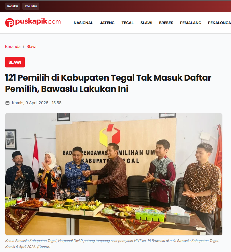 121 Pemilih di Kabupaten Tegal Tak Masuk Daftar Pemilih, Bawaslu Lakukan Ini