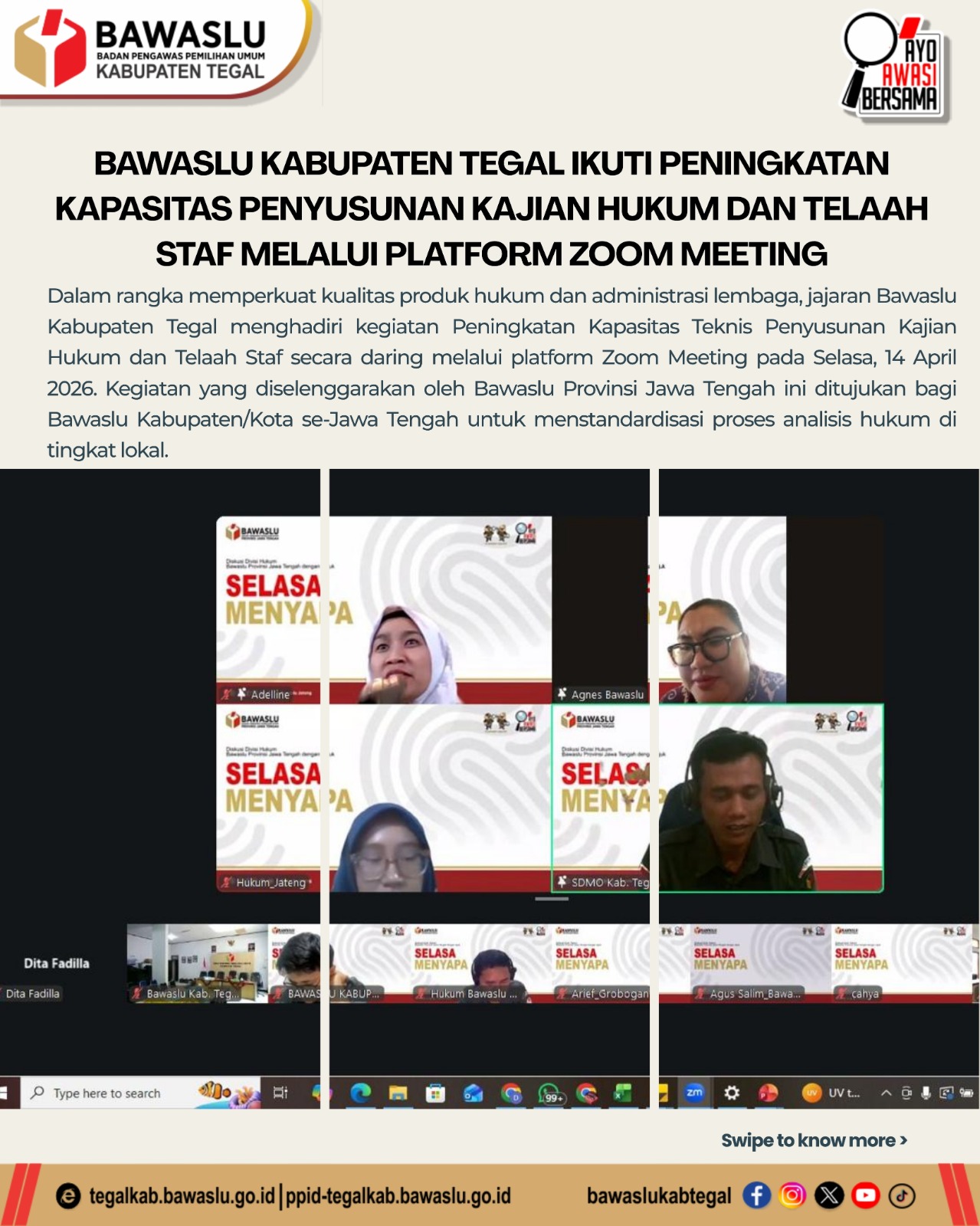 Bawaslu Kabupaten Tegal Ikuti Peningkatan Kapasitas Penyusunan Kajian Hukum dan Telaah Staf