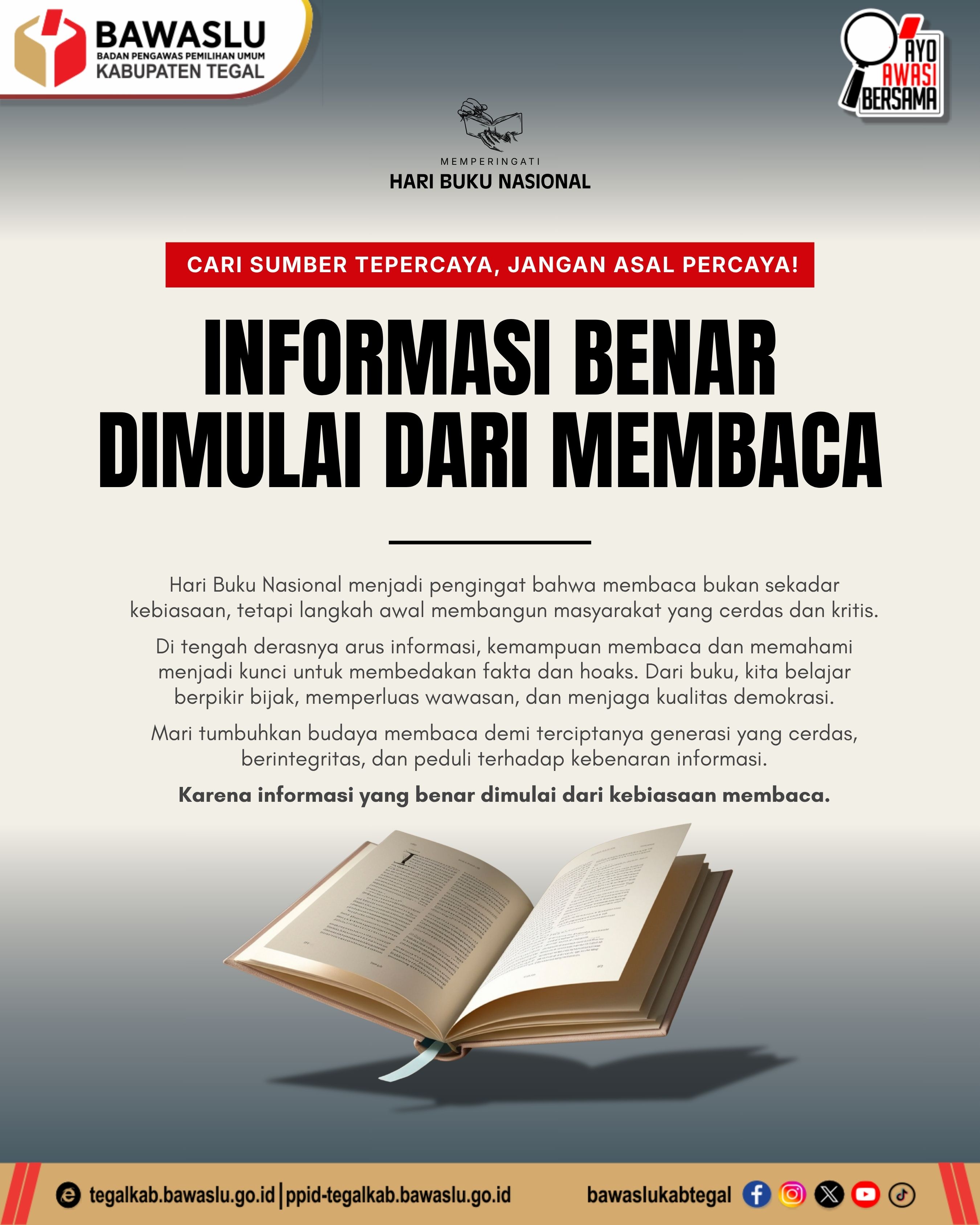 Peringati Hari Buku Nasional, Bawaslu Kabupaten Tegal Ajak Masyarakat Tingkatkan Literasi Informasi