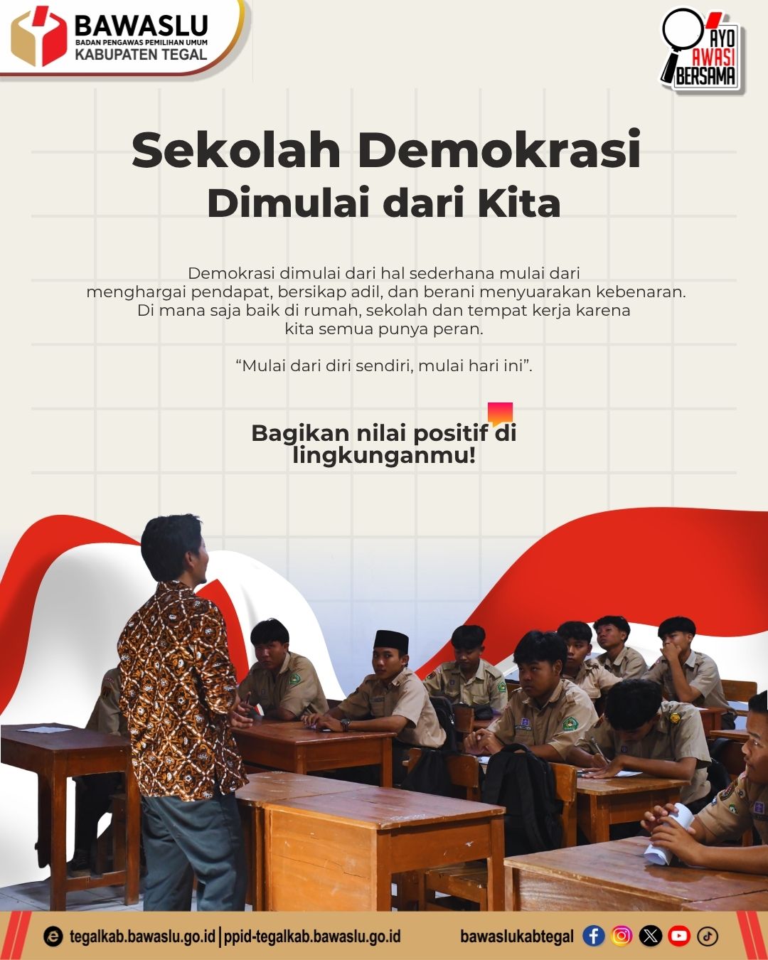 Sekolah Demokrasi Dimulai dari Kita, Bawaslu Kabupaten Tegal Dorong Pendidikan Demokrasi Sejak Dini