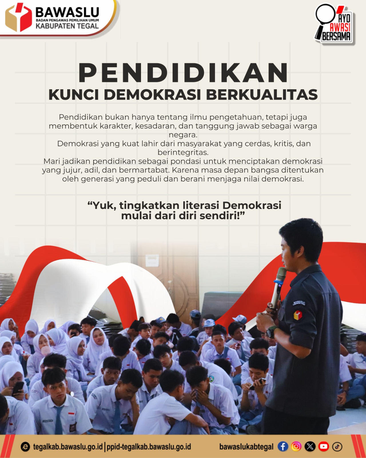 Bawaslu Kabupaten Tegal Dorong Literasi Demokrasi Melalui Edukasi Kepada Pelajar