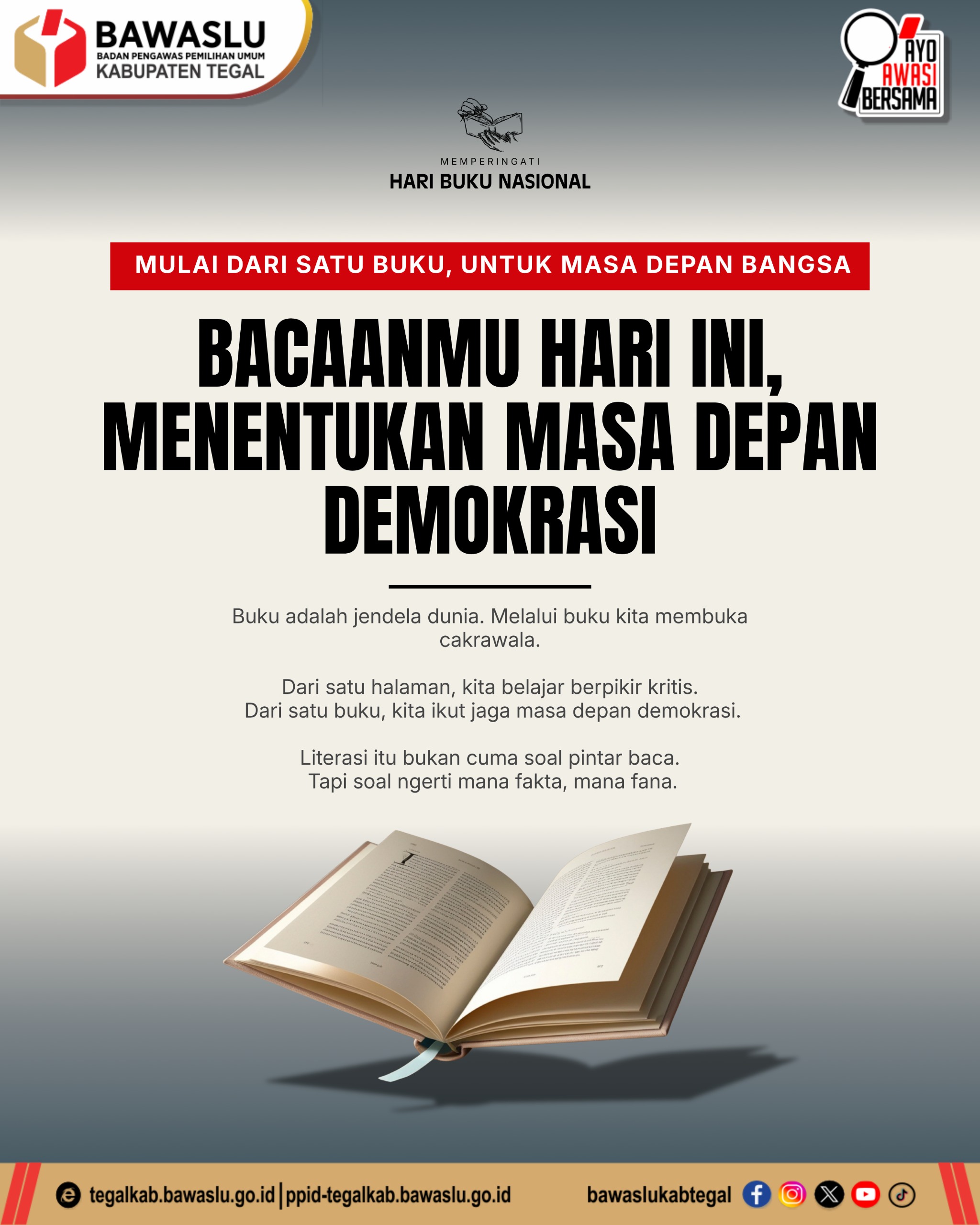 “Bukan Sekadar Hobi!” Bawaslu Kabupaten Tegal Ajak Generasi Muda Jaga Demokrasi Lewat Budaya Membaca
