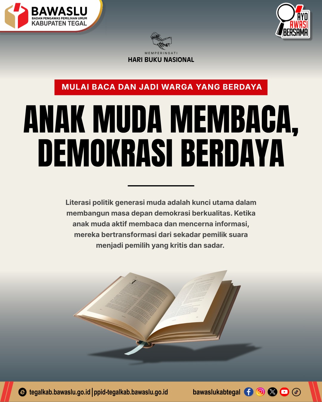 Anak Muda Membaca, Demokrasi Berdaya: Bawaslu Kabupaten Tegal Gaungkan Semangat Literasi Politik