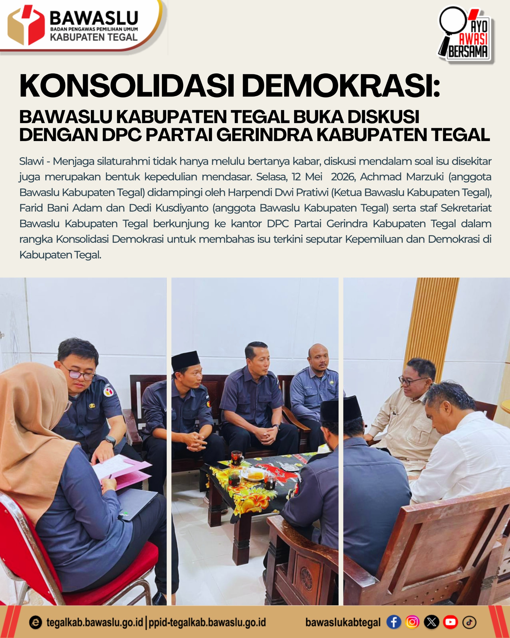 “Isu Money Politics hingga Biaya Kampanye Dibongkar!” Bawaslu Kabupaten Tegal dan Gerindra Duduk Satu Meja Bahas Masa Depan Demokrasi
