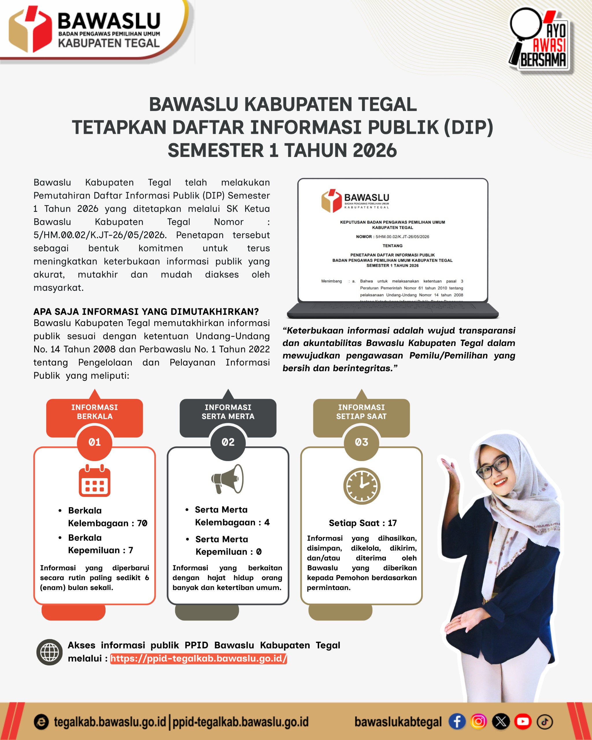 Bawaslu Kabupaten Tegal Tetapkan Daftar Informasi Publik (DIP) Semester 1 Tahun 2026