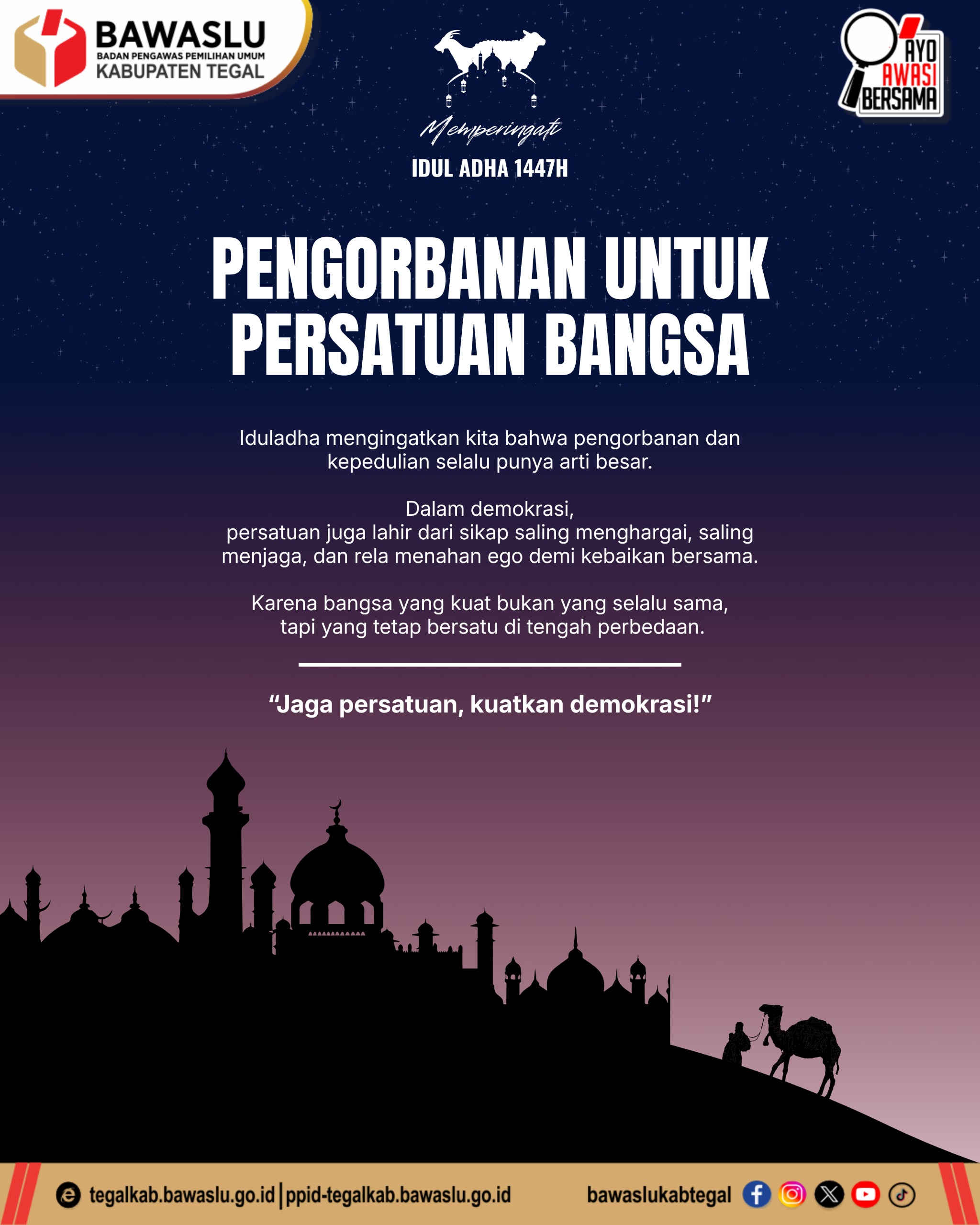 “Idul Adha Bukan Sekadar Kurban!” Bawaslu Kabupaten Tegal Ajak Masyarakat Rawat Persatuan demi Demokrasi yang Kuat