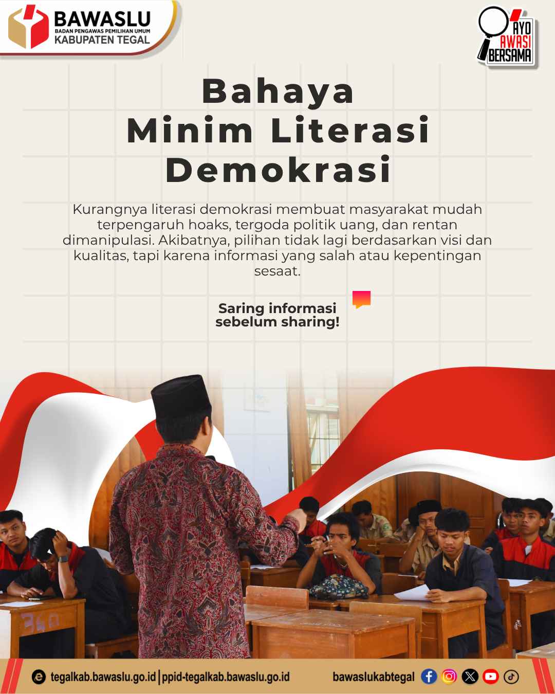 Bahaya Minim Literasi Demokrasi, Bawaslu Kabupaten Tegal Ajak Generasi Muda Lebih Kritis