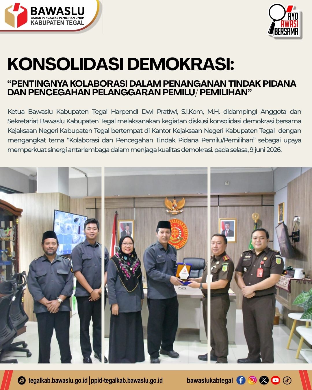 Bawaslu Kabupaten Tegal Perkuat Sinergi dengan Kejaksaan dalam Konsolidasi Demokrasi