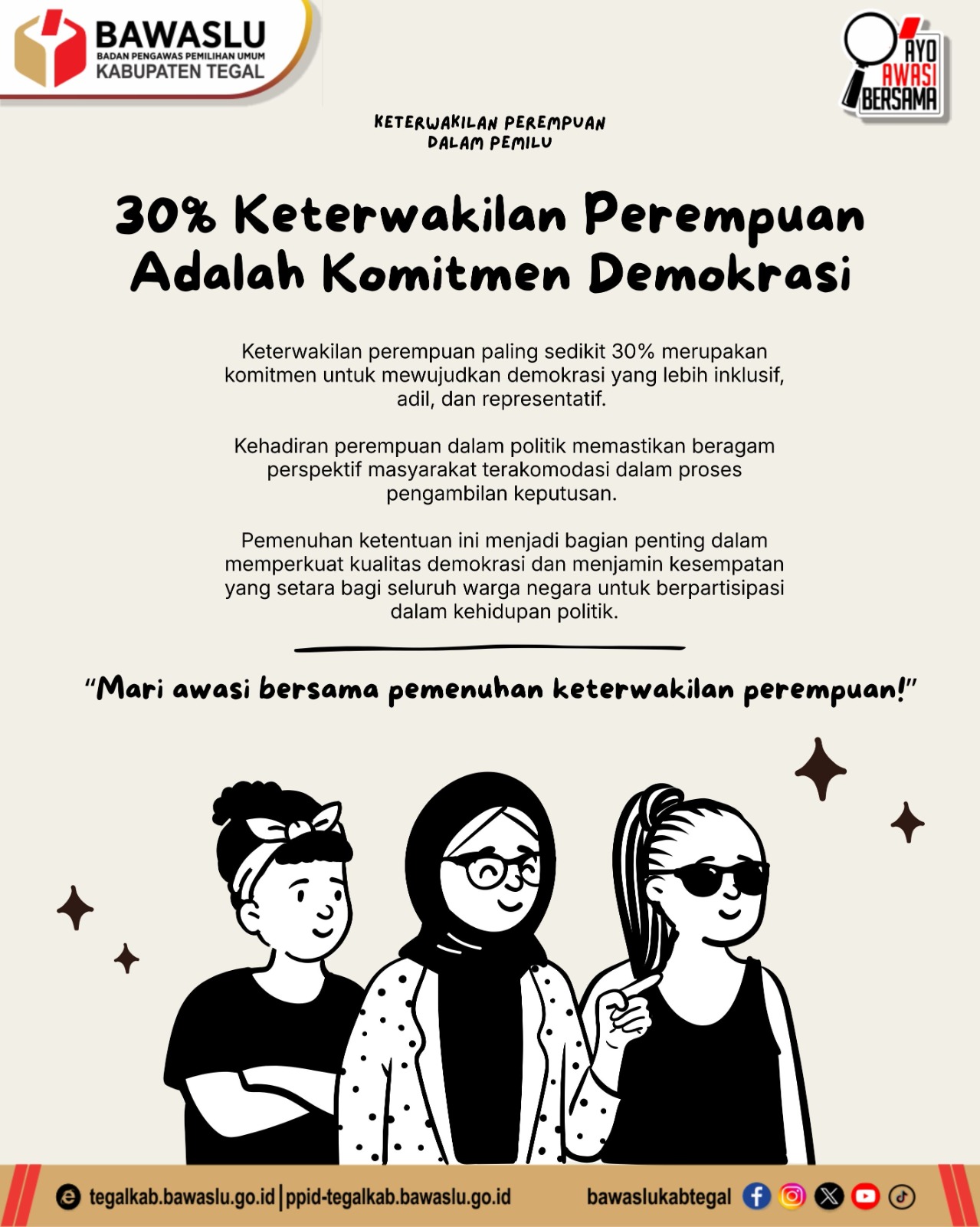 30% Keterwakilan Perempuan Adalah Komitmen Demokrasi, Bawaslu Kabupaten Tegal Ajak Masyarakat Awasi Bersama