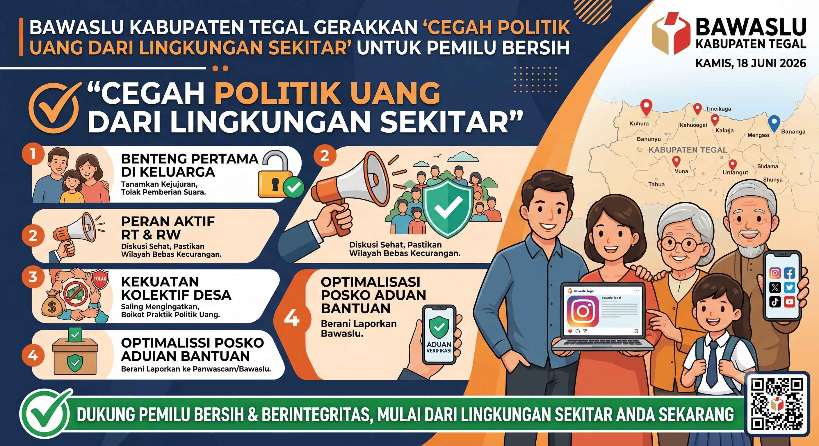 Putus Mata Rantai Kecurangan, Bawaslu Kabupaten Tegal Lakukan Gerakan "Cegah Politik Uang dari Lingkungan Sekitar"