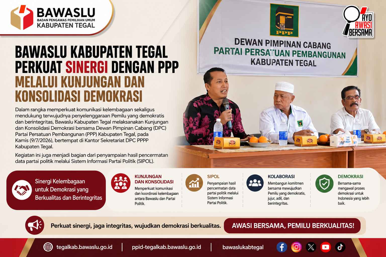 Bawaslu Kabupaten Tegal Perkuat Sinergi dengan PPP melalui Kunjungan dan Konsolidasi Demokrasi