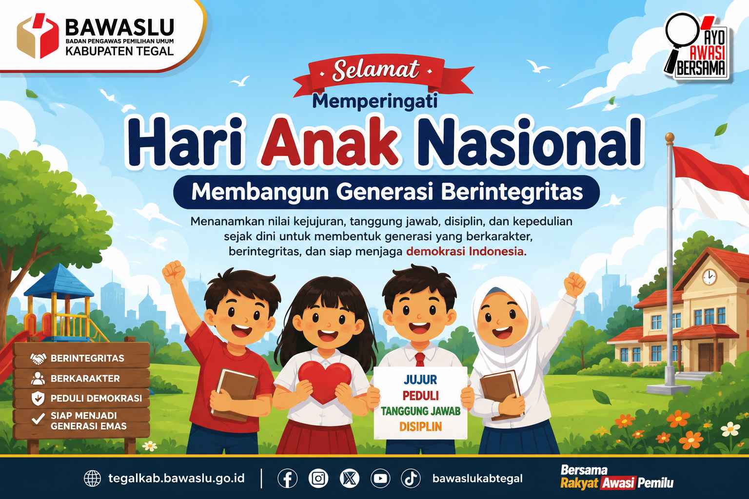Hari Anak Nasional: Membangun Generasi Berintegritas, Bawaslu Kabupaten Tegal Perkuat Edukasi Demokrasi melalui Publikasi Digital