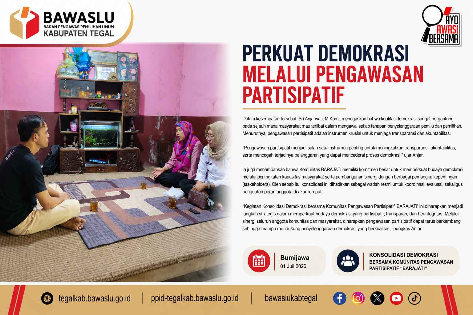 Bawaslu Kabupaten Tegal Bersama Komunitas “BARAJATI” Perkuat Komitmen Kawal Demokrasi