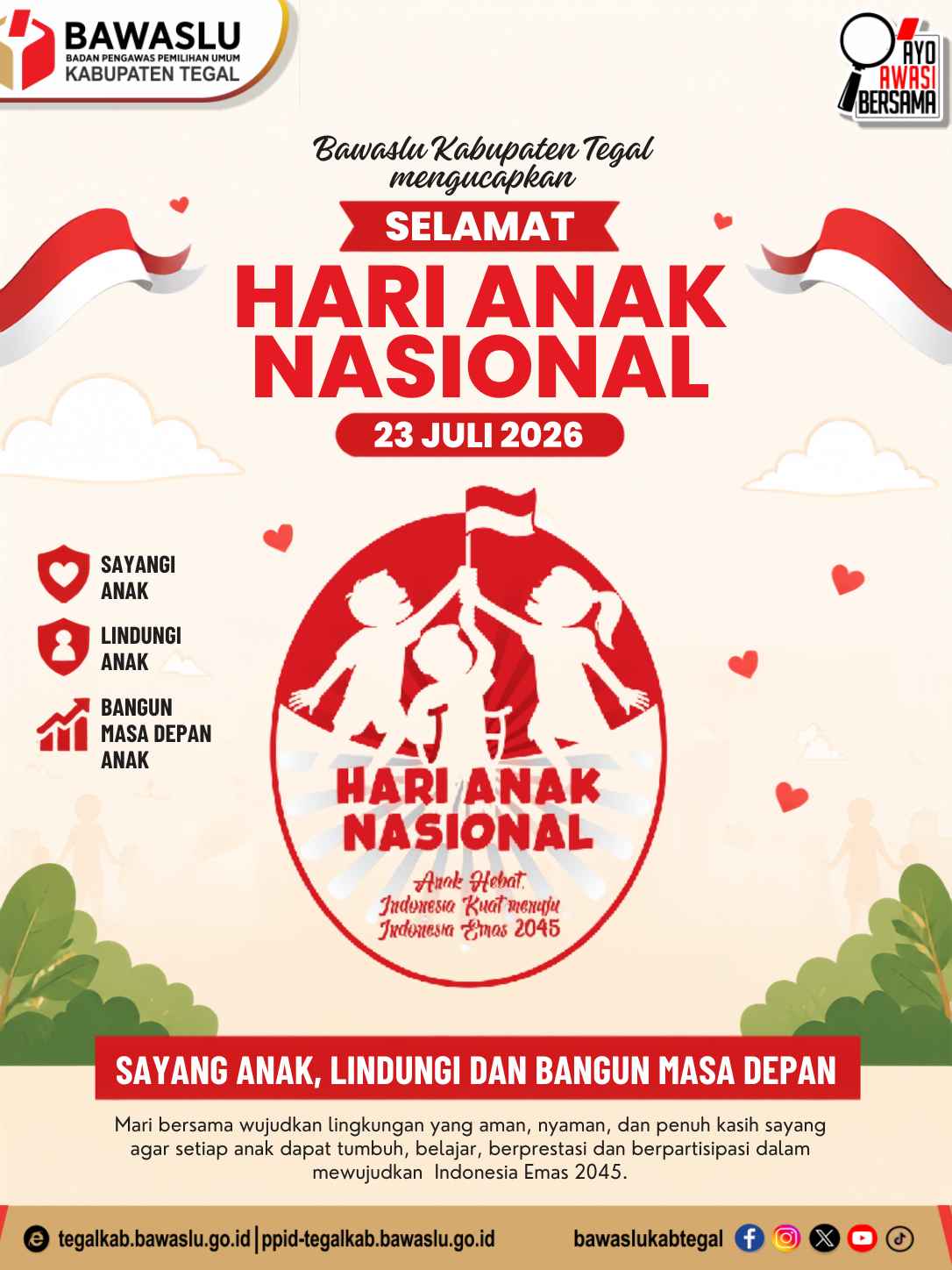 Bawaslu Kabupaten Tegal Publikasikan Ucapan Hari Anak Nasional 2026 melalui Media Sosial
