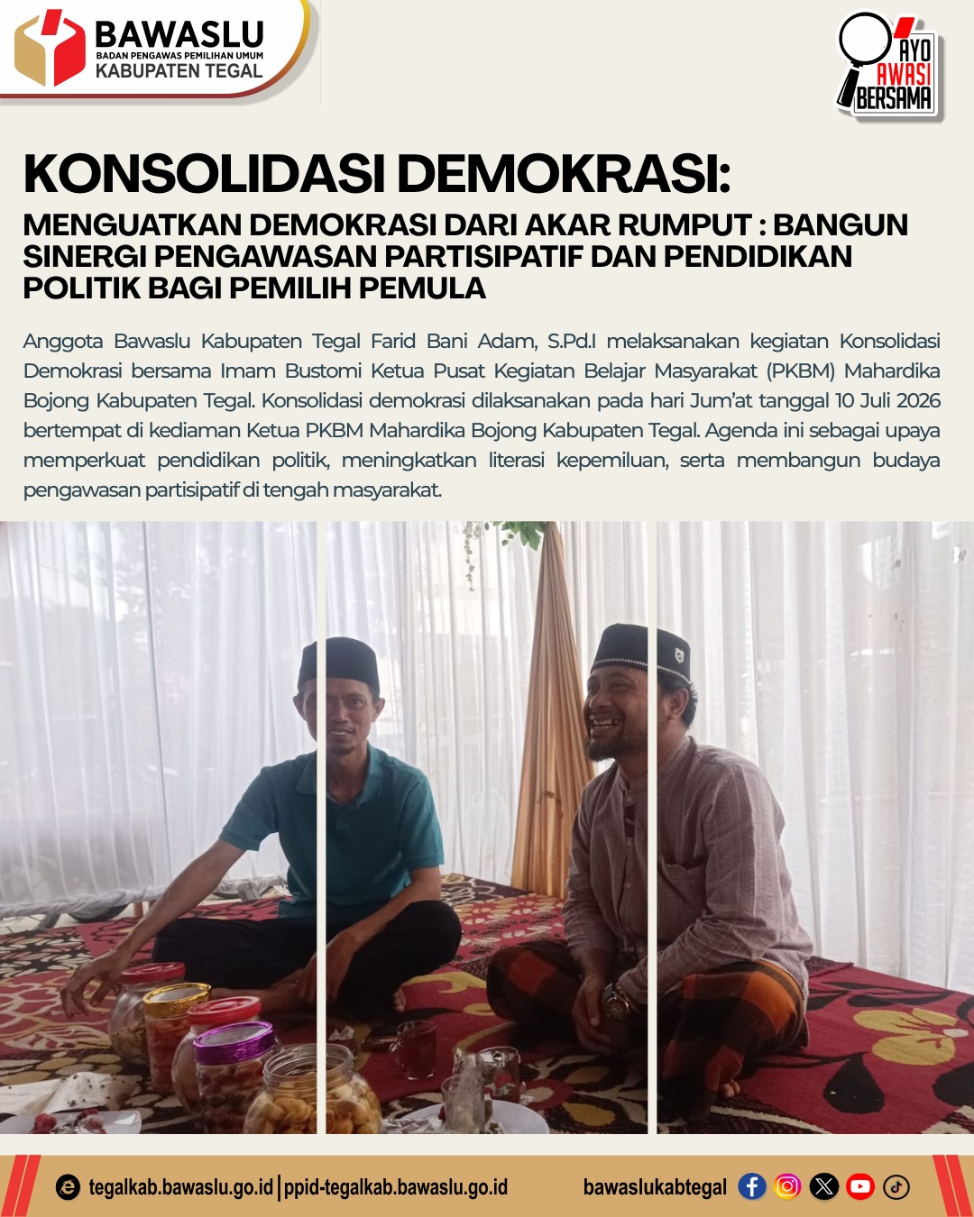 Konsolidasi Demokrasi, Bawaslu Kabupaten Tegal Perkuat Pengawasan Partisipatif dan Pendidikan Politik Pemilih Pemula