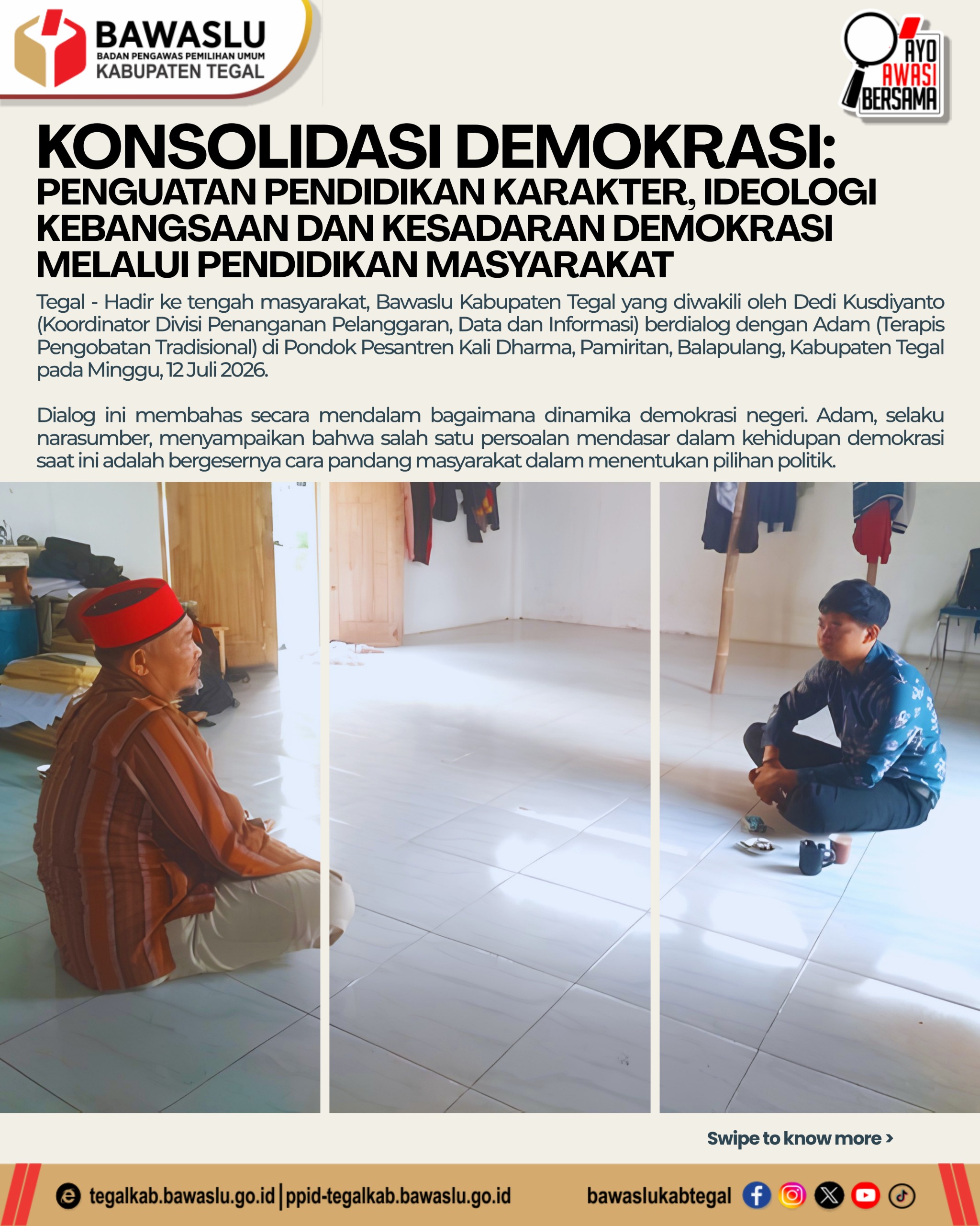 Bincang Santai di Pesantren, Bawaslu Tegal Kupas Akar Masalah Demokrasi: Karakter Bangsa Jadi Kunci Masa Depan Indonesia