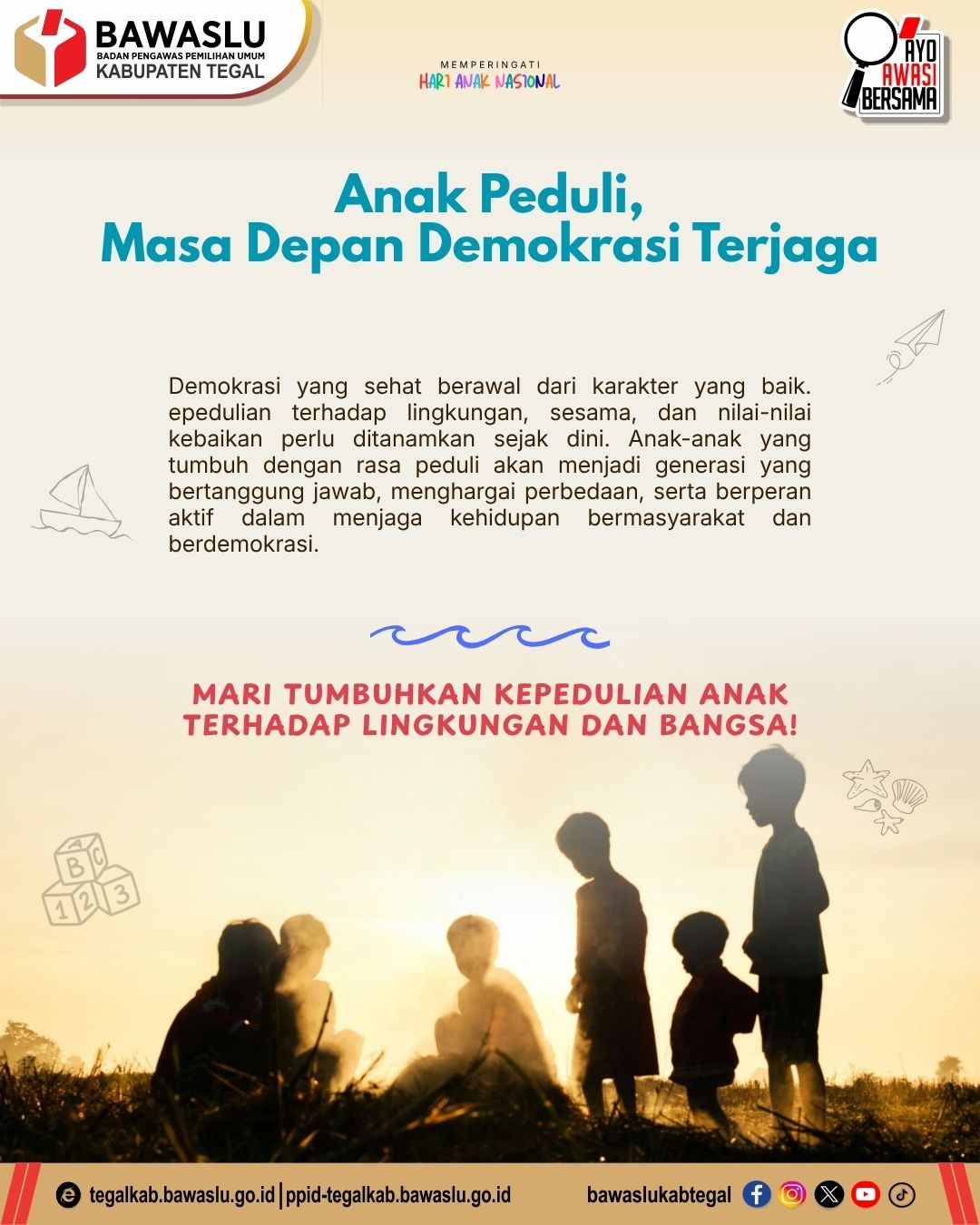 Bawaslu Kabupaten Tegal Ajak Masyarakat Tanamkan Kepedulian Anak untuk Menjaga Masa Depan Demokrasi