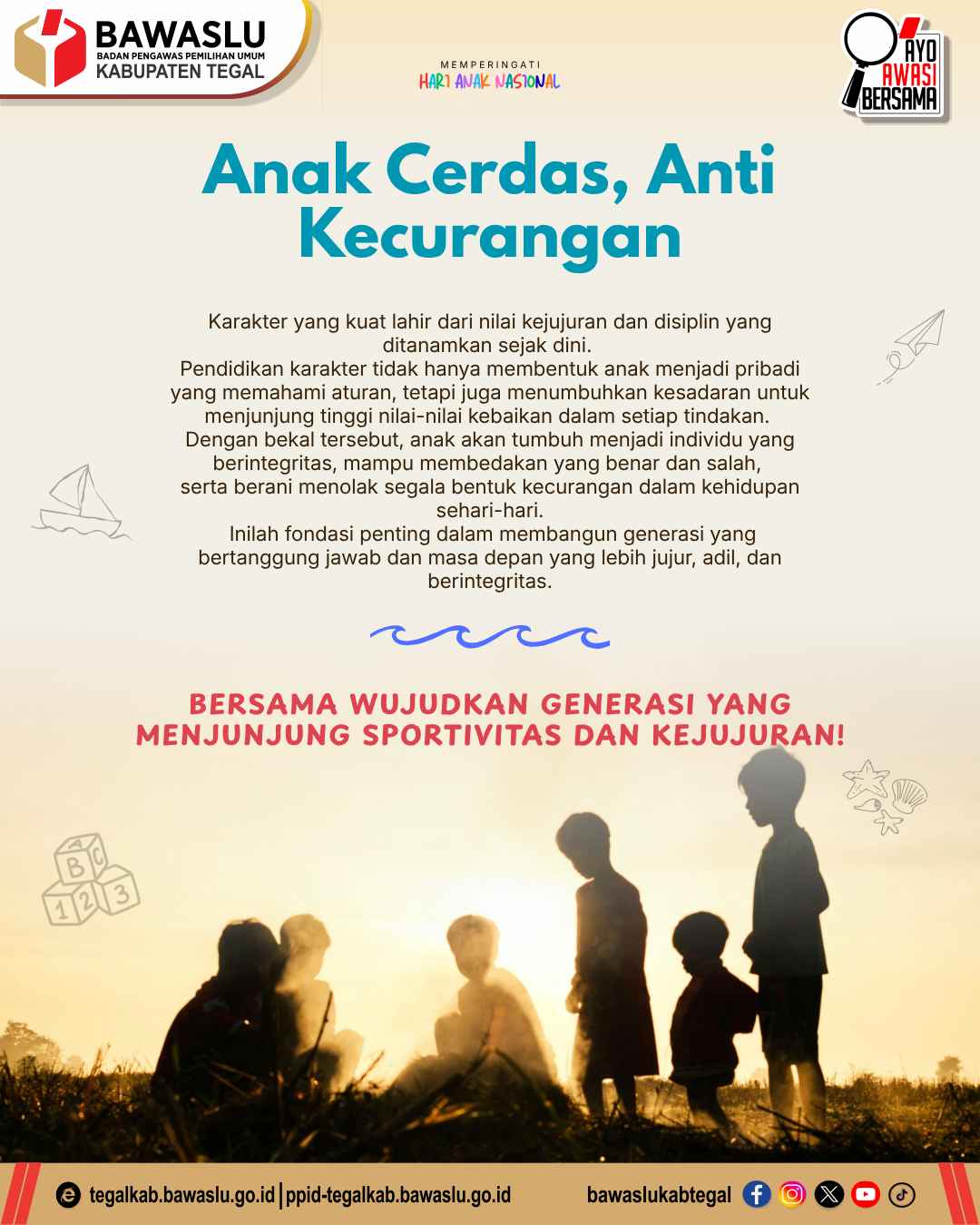 Bawaslu Kabupaten Tegal Ajak Anak Jadi Generasi Jujur dan Anti Kecurangan